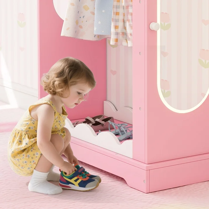 Guqiart Kids Armoire with Jewelry Cabinet, Dress up Storage with Mirror,Princess Dress Closet for Bedroom, Kids Room, Girls