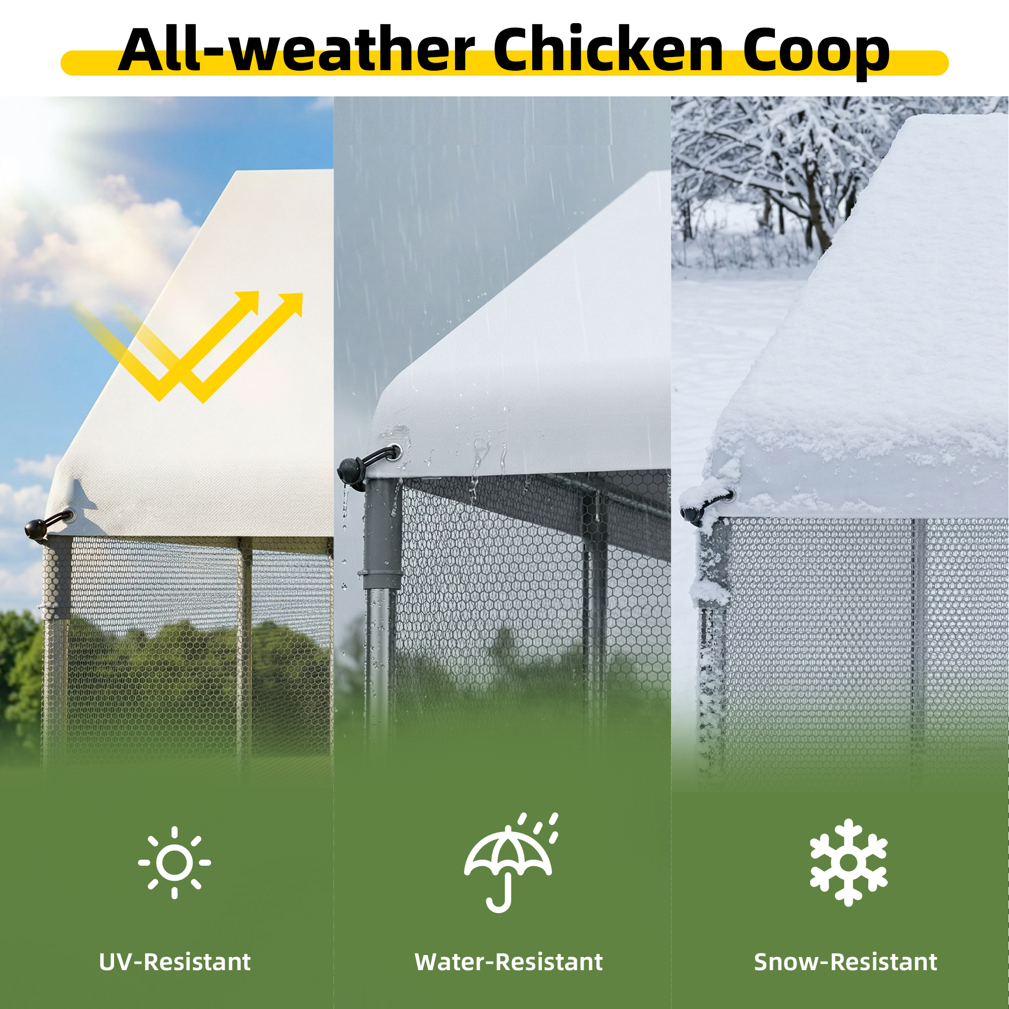 Guqiart Metal Chicken Coop with Waterproof Cover 10’ W x 13’ L x 6.5’ H