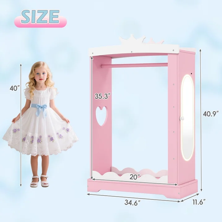 Guqiart Kids Armoire with Jewelry Cabinet, Dress up Storage with Mirror,Princess Dress Closet for Bedroom, Kids Room, Girls