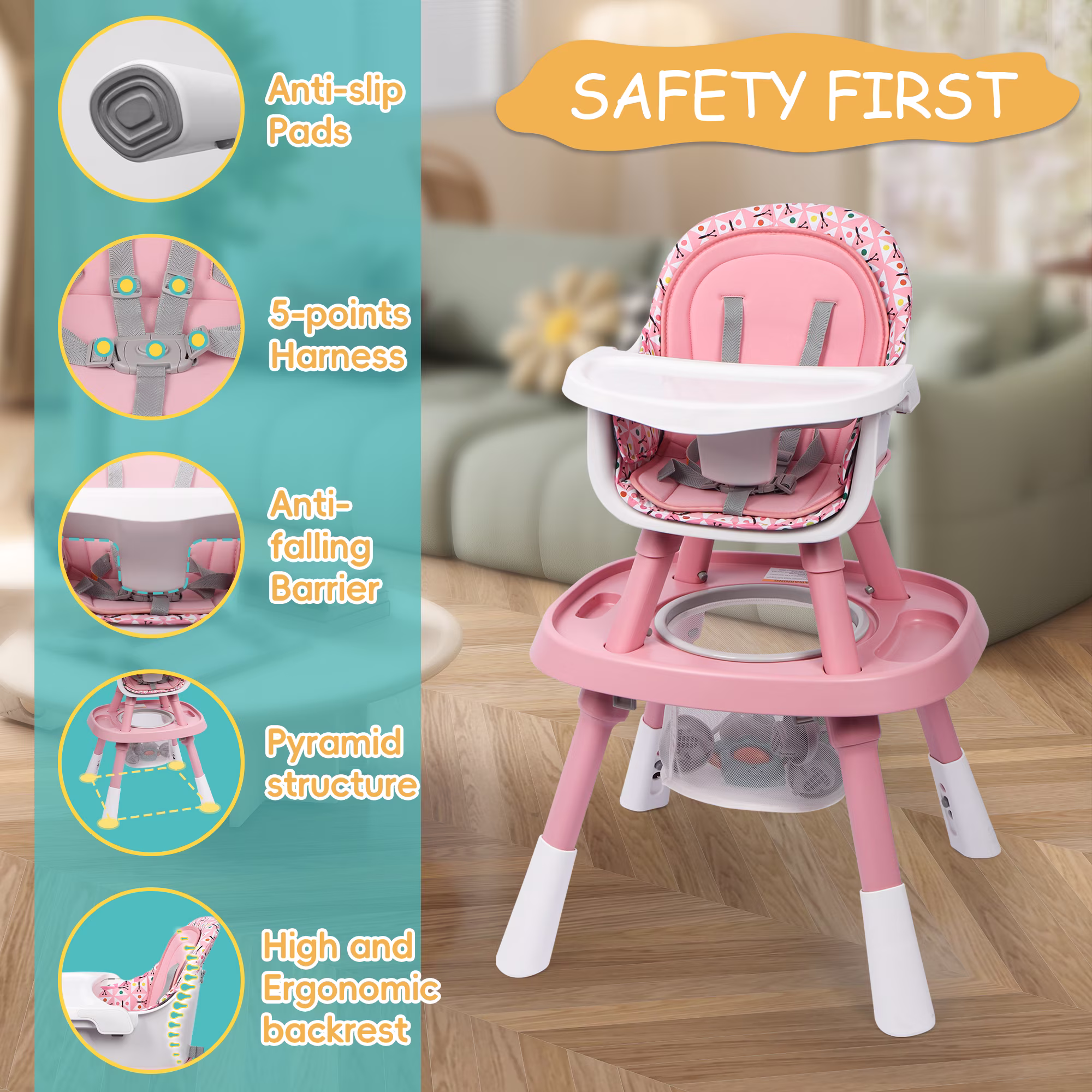 Guqiart 15-in-1 Portable Baby High Chair, Convertible High Chair for Babies and Toddlers