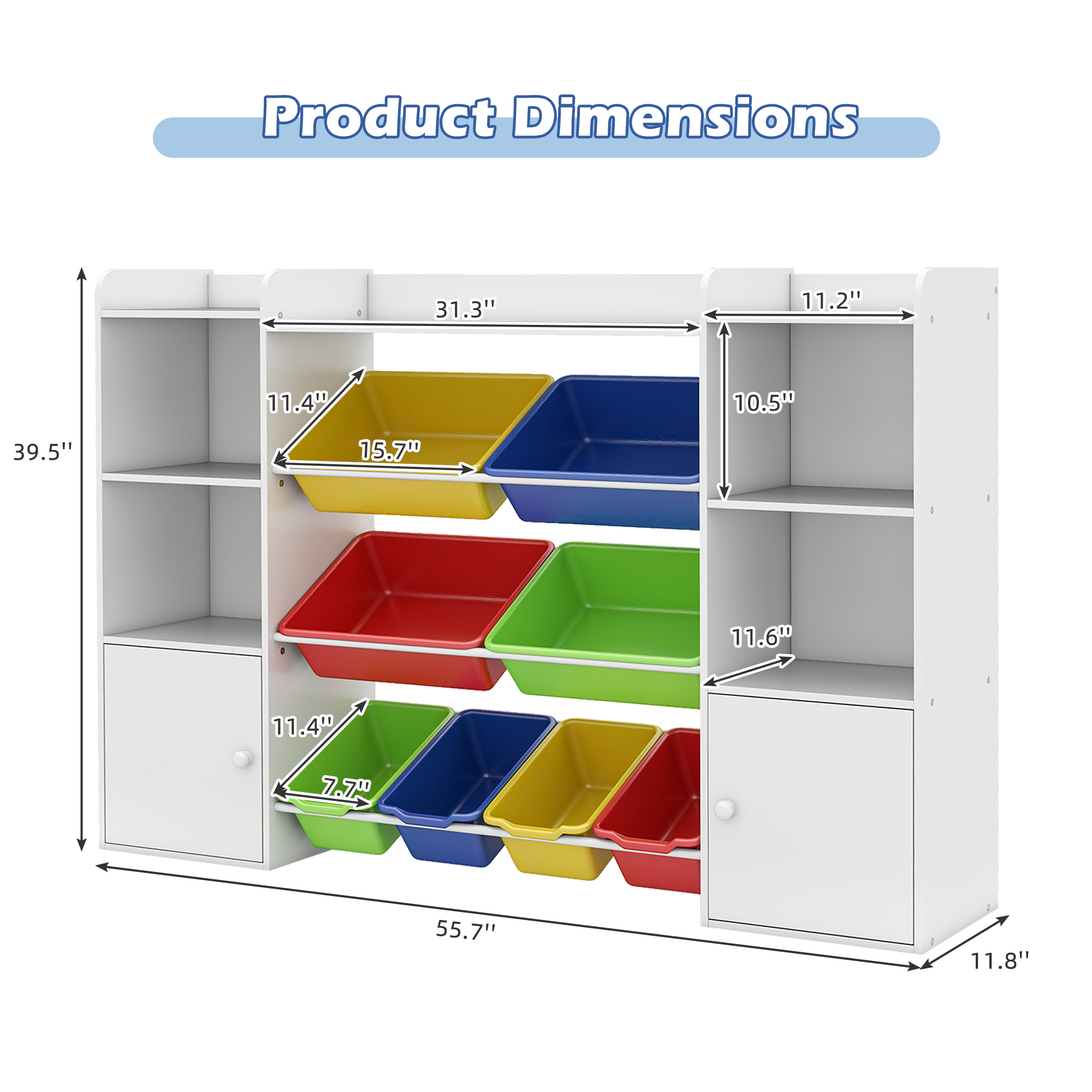 Guqiart Kids Toy Storage Organizer, 4-Tier Bookshelf with 8 Removable Bins and 6 Cubbies for Playroom Bedroom