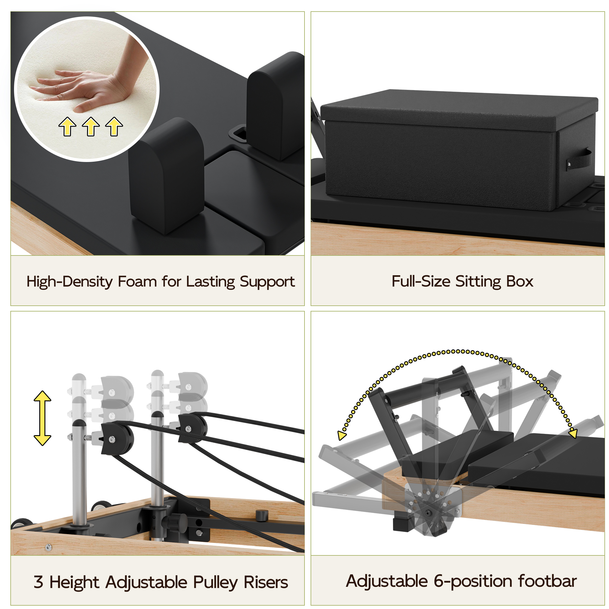 Guqiart Solid Rubberwood Pilates Reformer, 91 Inch with 5 Springs, Foldable