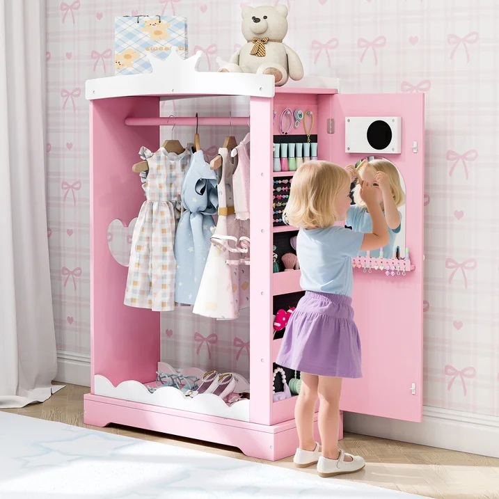 Guqiart Kids Armoire with Jewelry Cabinet, Dress up Storage with Mirror,Princess Dress Closet for Bedroom, Kids Room, Girls