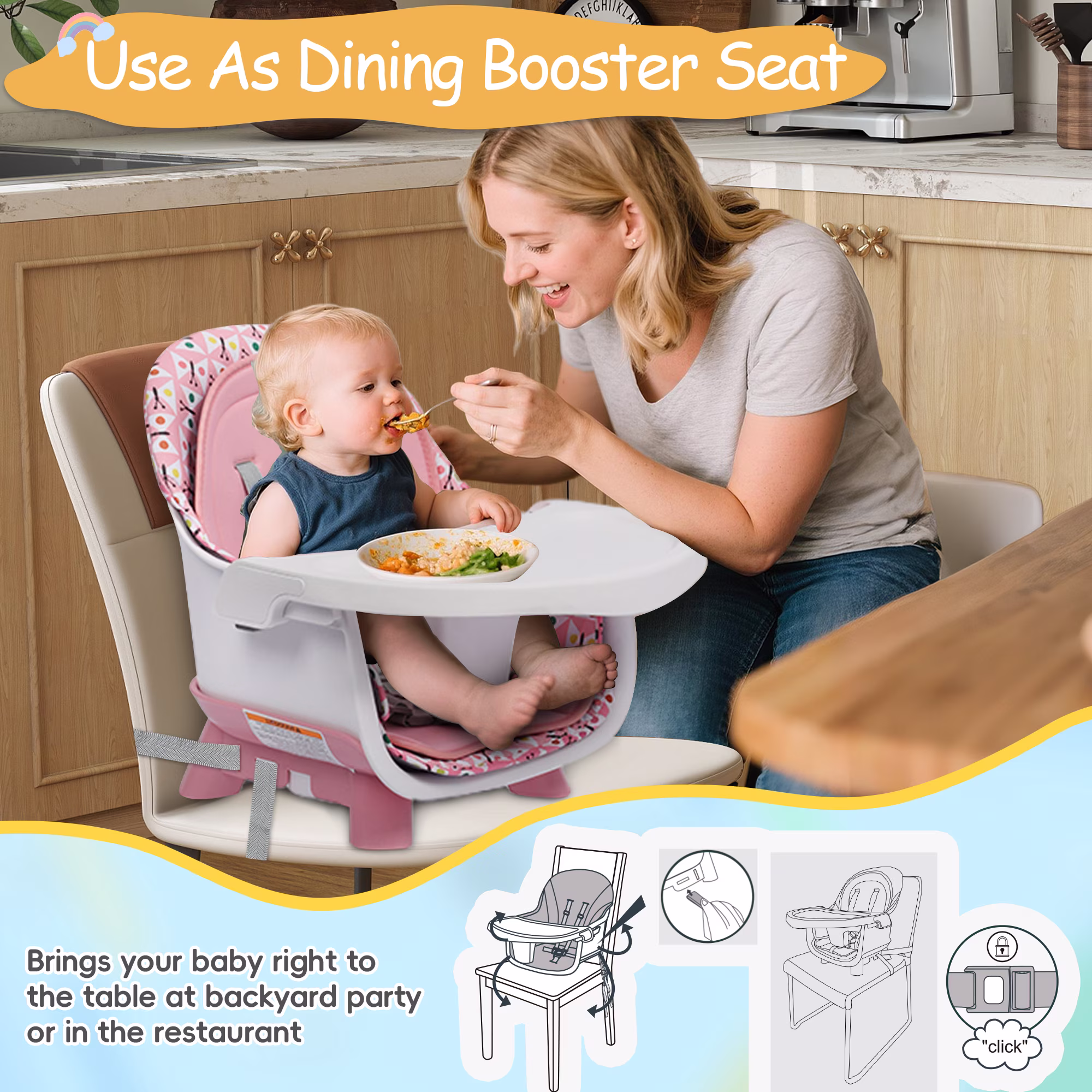 Guqiart 15-in-1 Portable Baby High Chair, Convertible High Chair for Babies and Toddlers