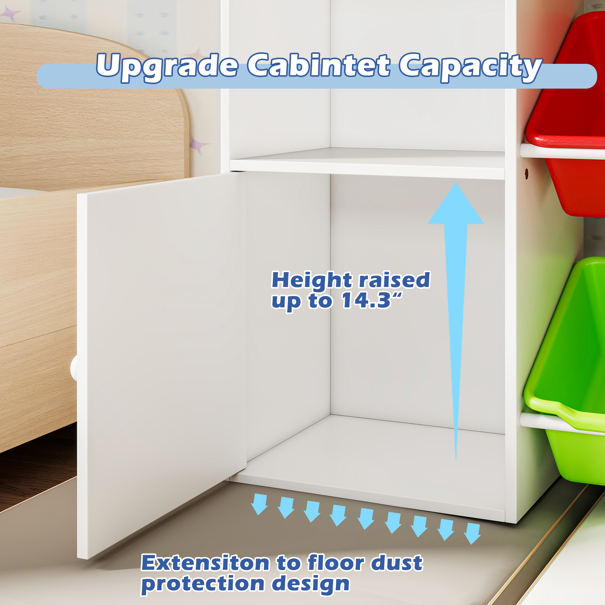 Guqiart Kids Toy Storage Organizer, 4-Tier Bookshelf with 8 Removable Bins and 6 Cubbies for Playroom Bedroom