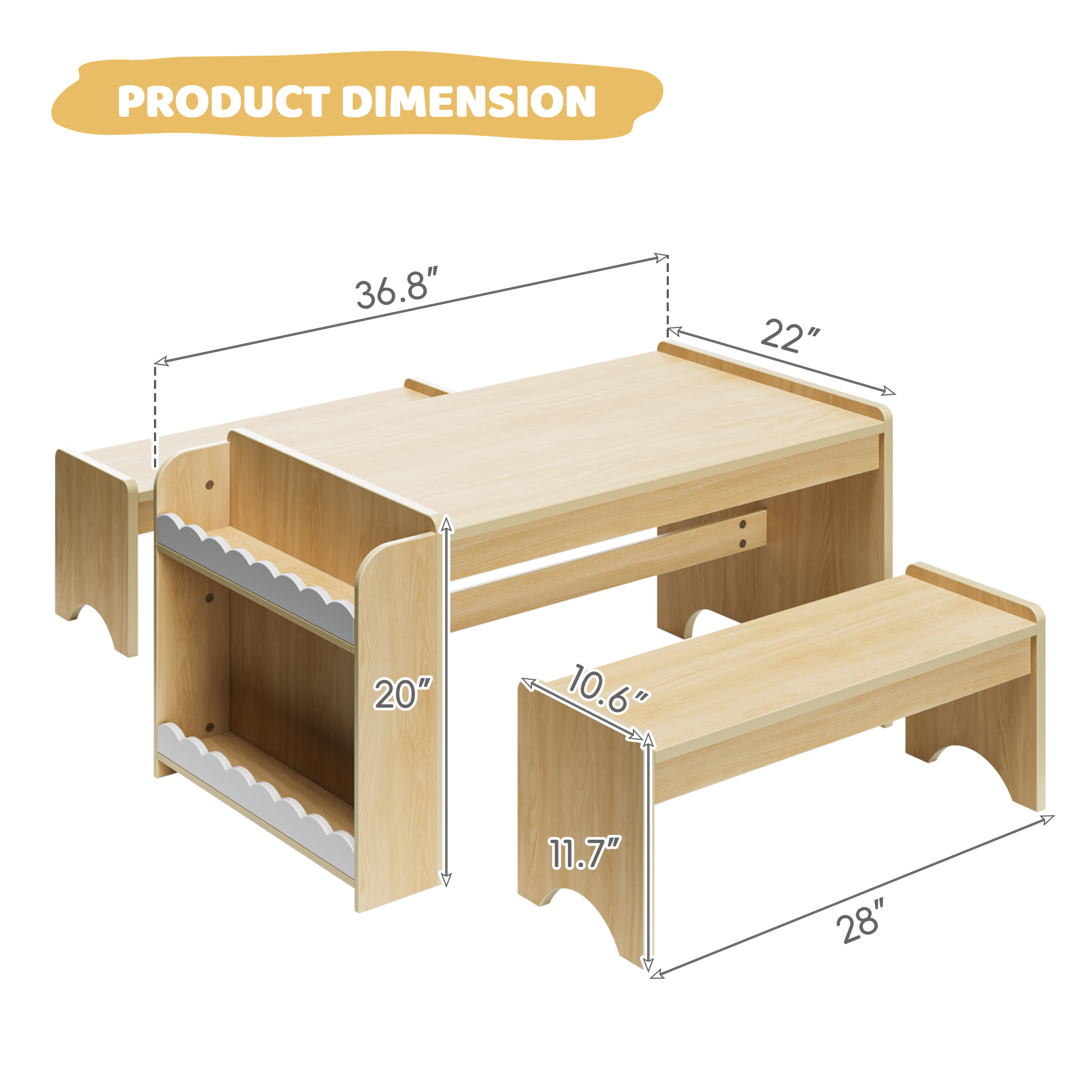 Kids Activity Table and Chair Set, Kids Table and Bench Set,With Storage, for Home, Classroom, Boys, Girls
