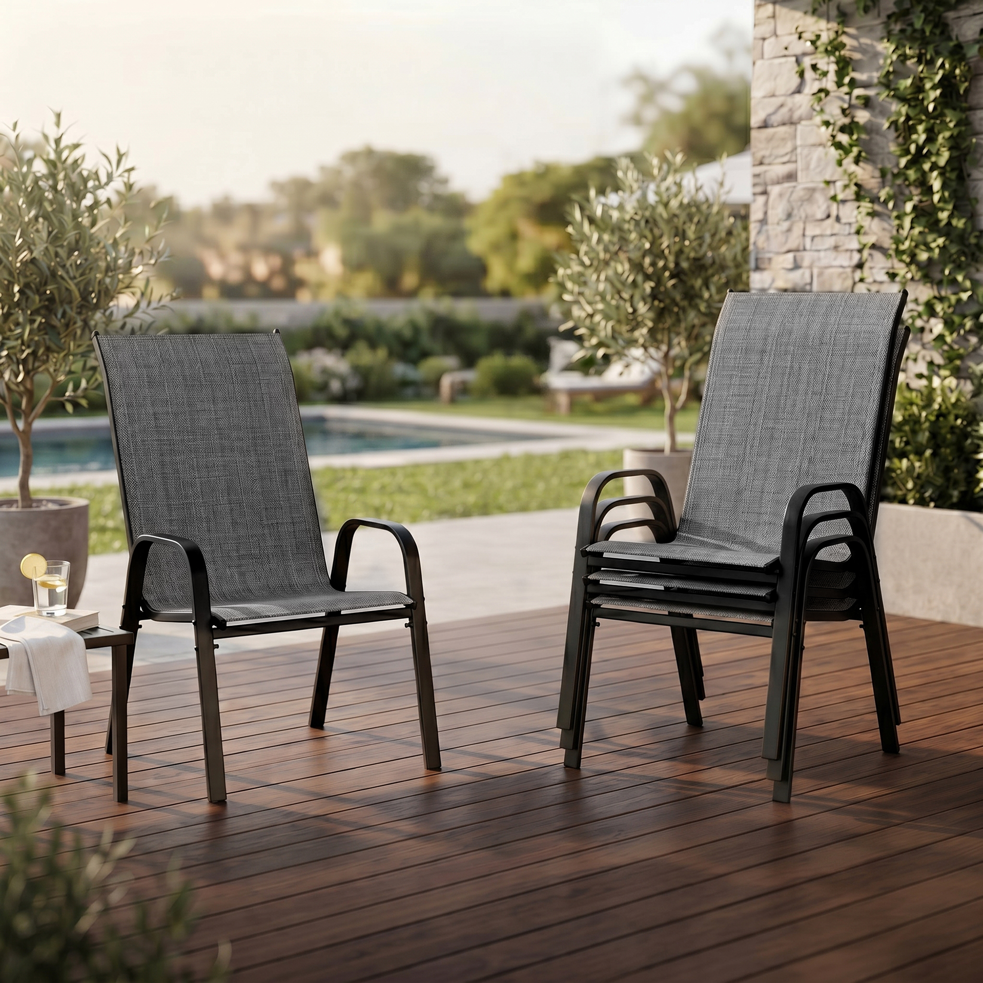 Guqiart Patio Chairs Set of 6, Stackable Outdoor Dining Chairs, All-Weather Textilene, Metal Frame, 350 lbs Capacity