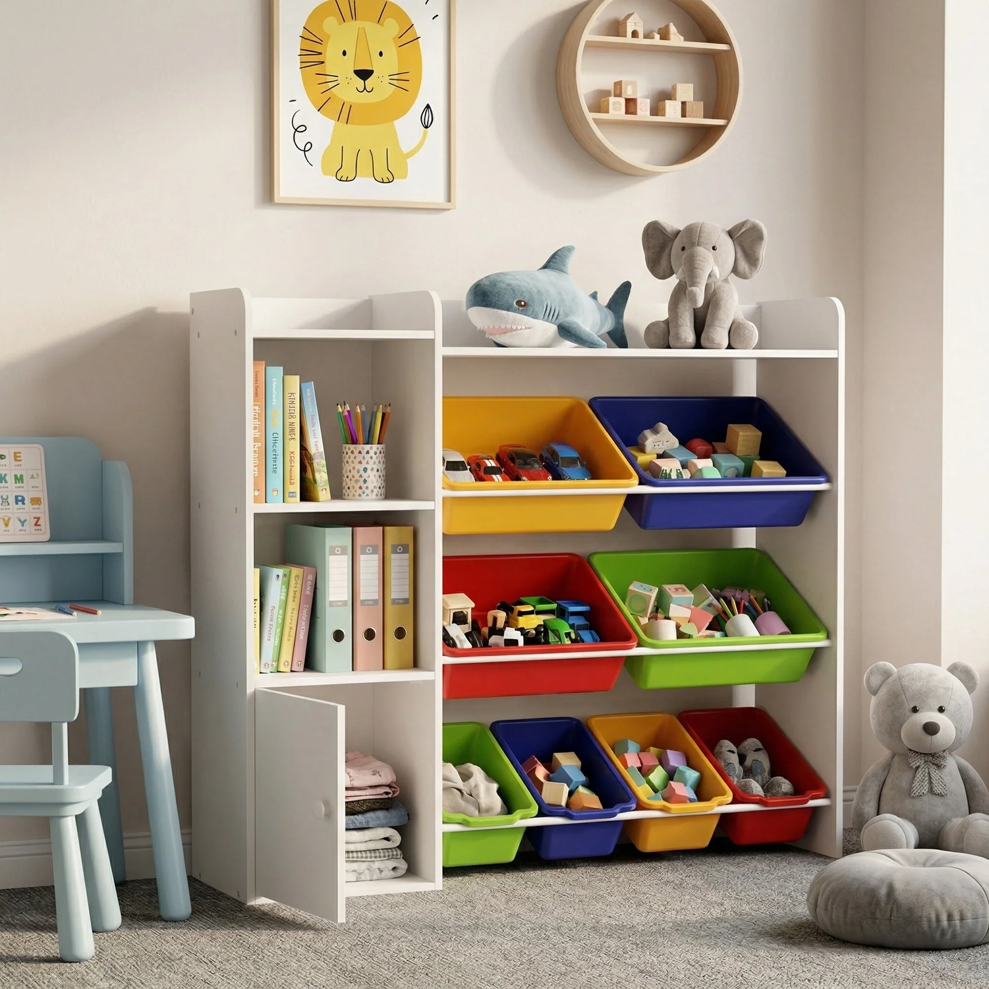 Guqiart Kids Toy Storage Organizer with 8 Bins, Children's Bookshelf and Multi-Use Storage for Bedroom, Playroom, Classroom & Nursery