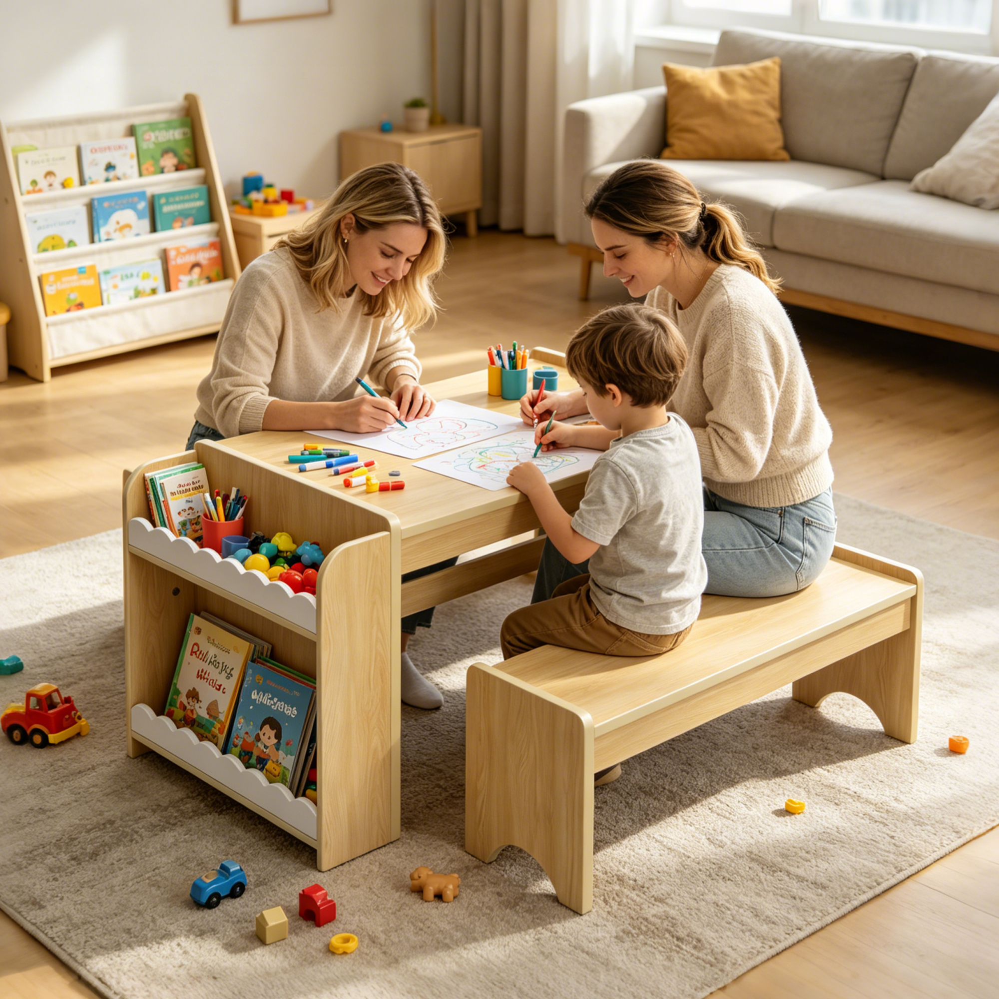 Kids Activity Table and Chair Set, Kids Table and Bench Set,With Storage, for Home, Classroom, Boys, Girls