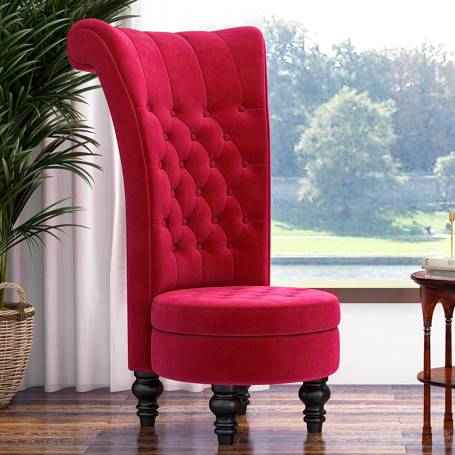 Guqiart Velvet Upholstered Accent Chair with Storage, High Back Throne Vanity Seat, Tufted Armless Living Room Chair, Bedroom Lounge Furniture with Hidden Compartment