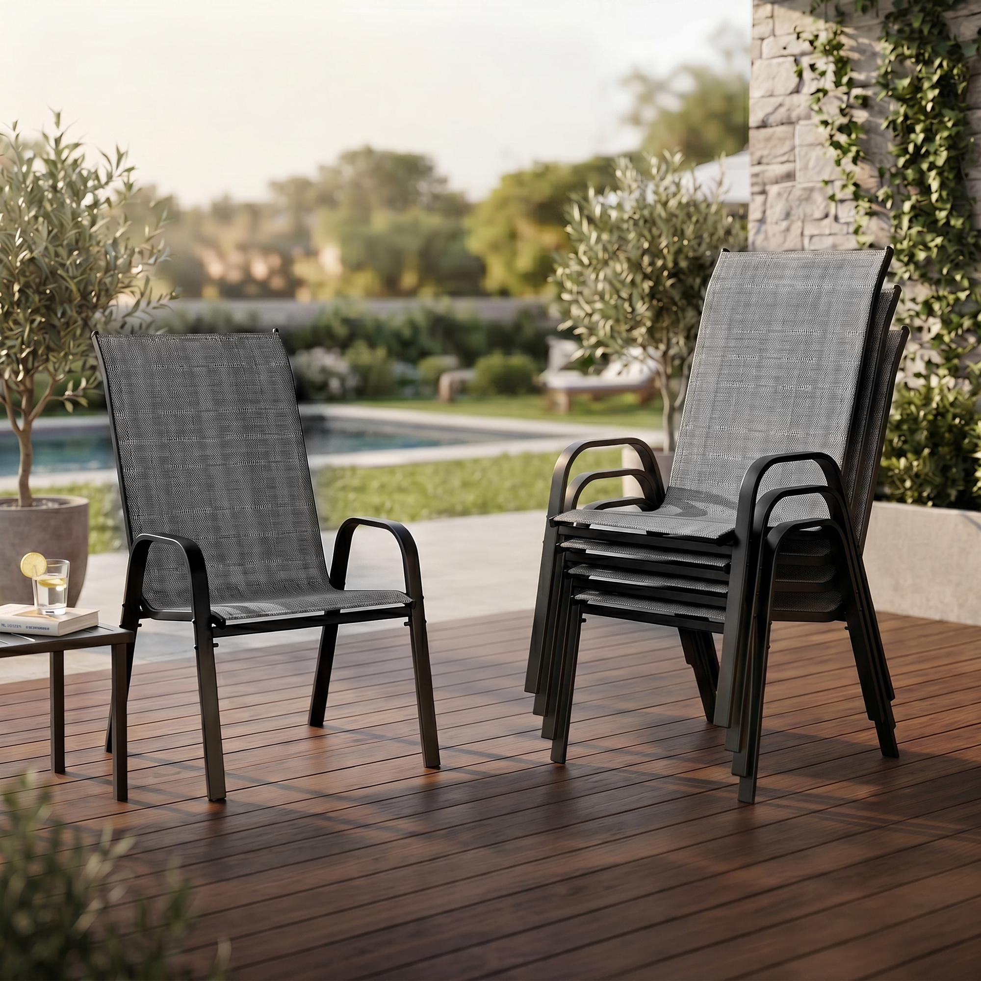 Guqiart Patio Chairs Set of 6, Stackable Outdoor Dining Chairs, All-Weather Textilene, Metal Frame, 350 lbs Capacity