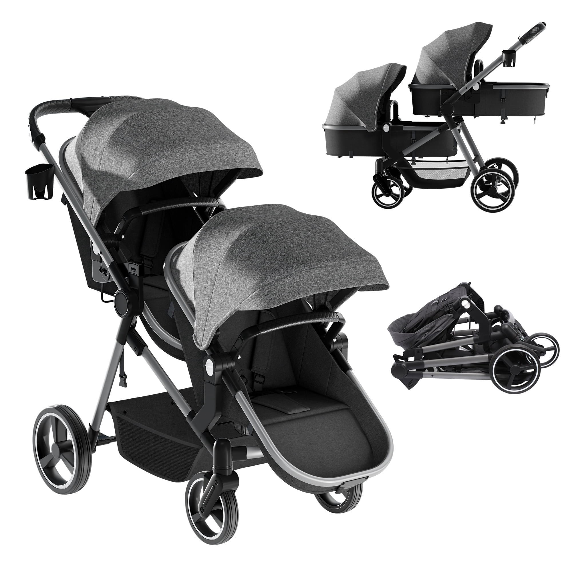 Guqiart Double Stroller, Convertible Twin Stroller, Double Infant Stroller for Newborn and Toddler