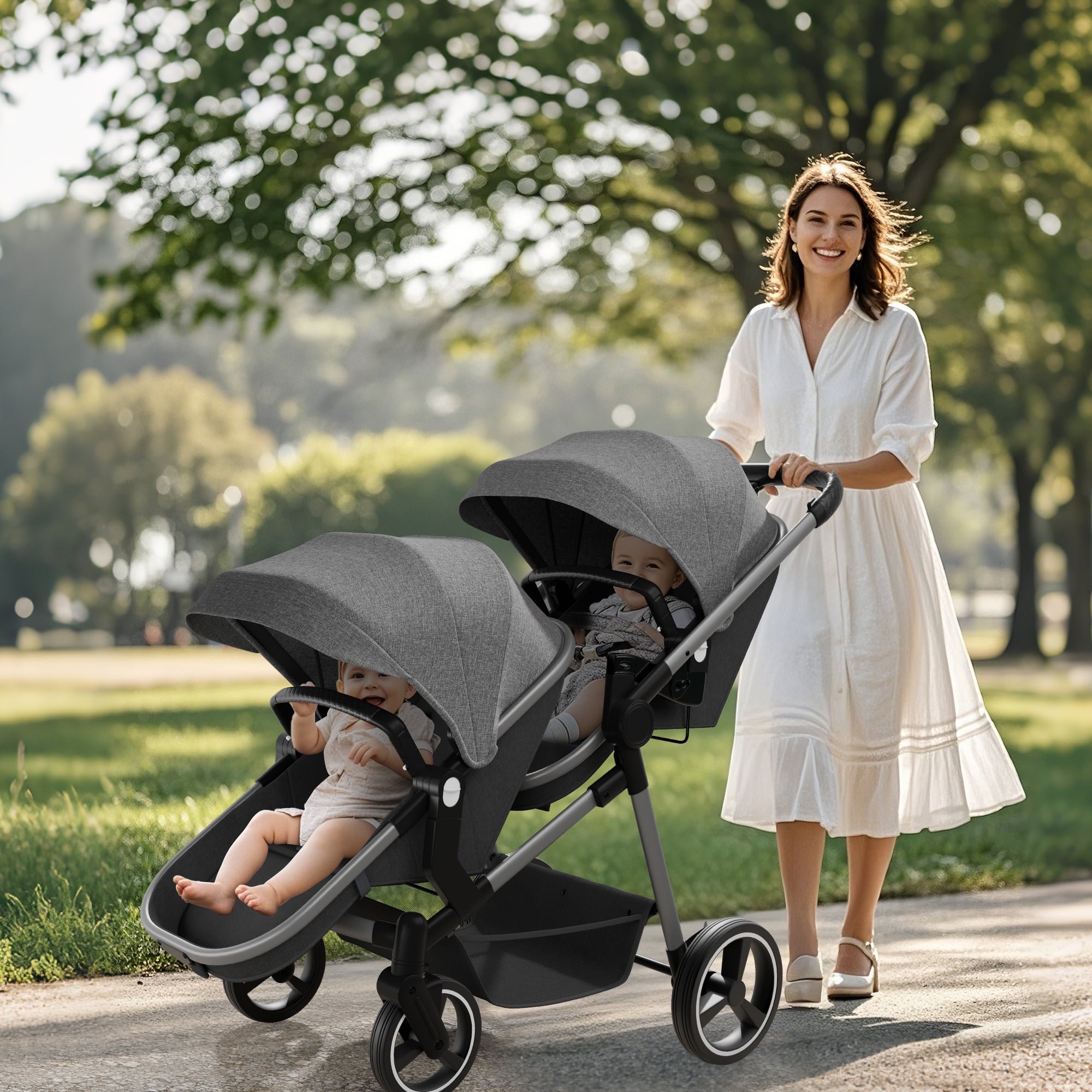 Guqiart Double Stroller, Convertible Twin Stroller, Double Infant Stroller for Newborn and Toddler