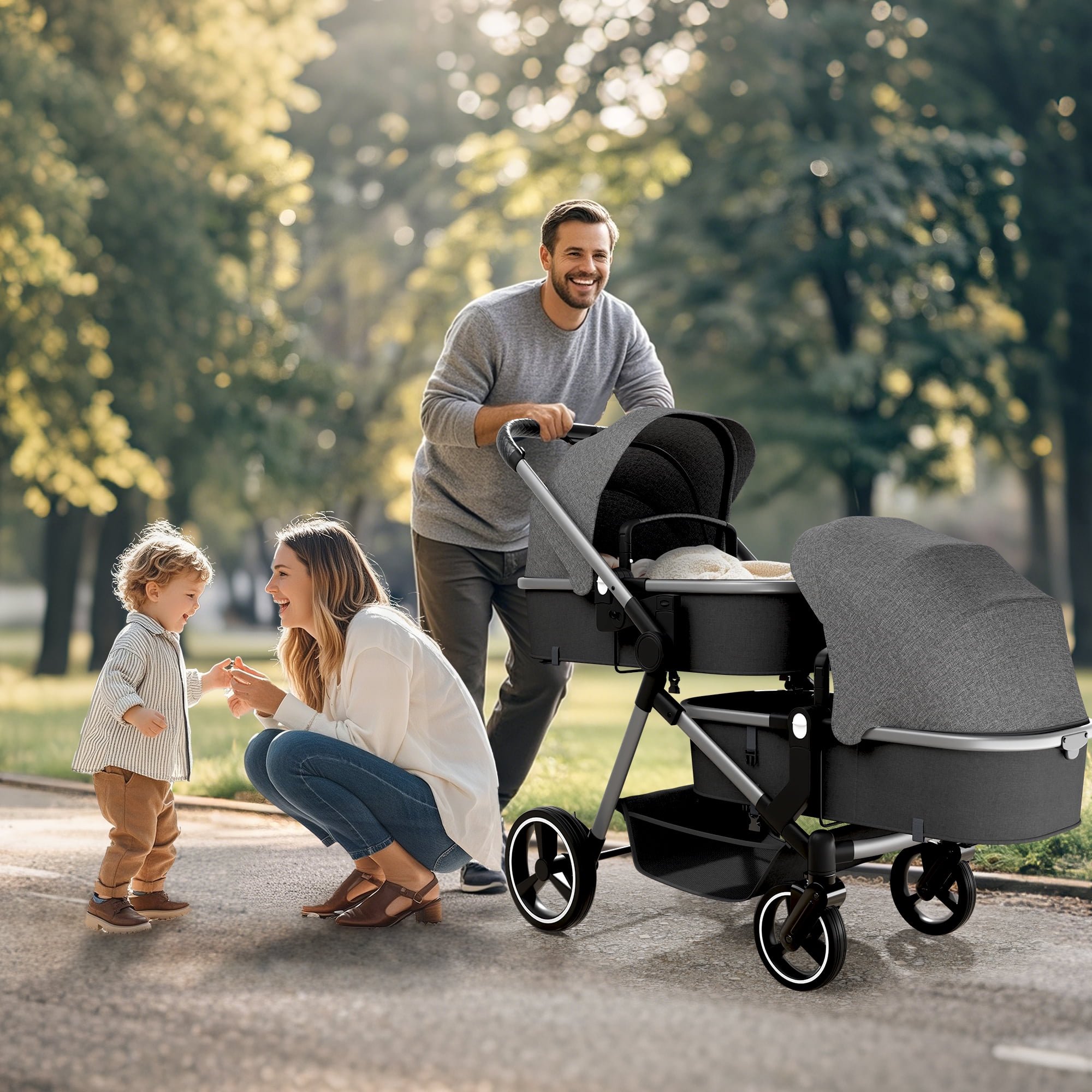 Guqiart Double Stroller, Convertible Twin Stroller, Double Infant Stroller for Newborn and Toddler