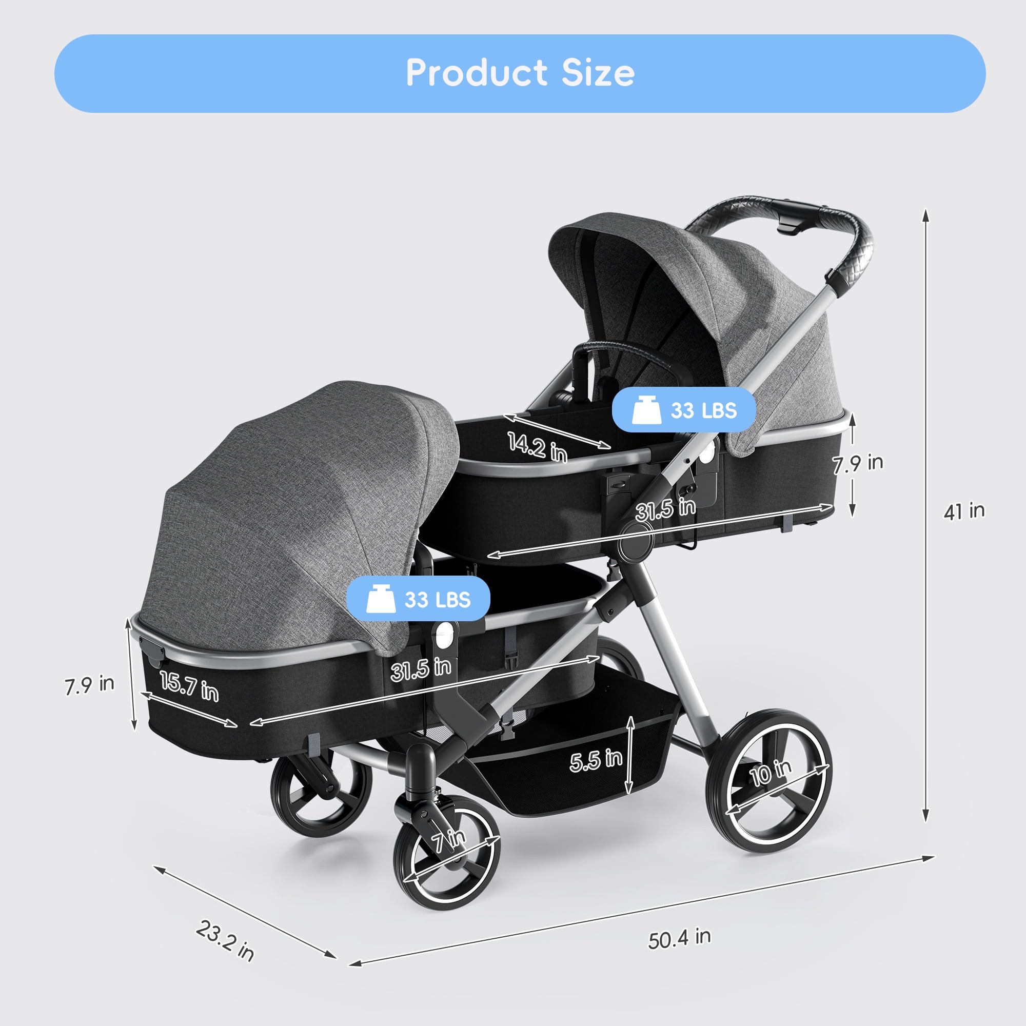 Guqiart Double Stroller, Convertible Twin Stroller, Double Infant Stroller for Newborn and Toddler