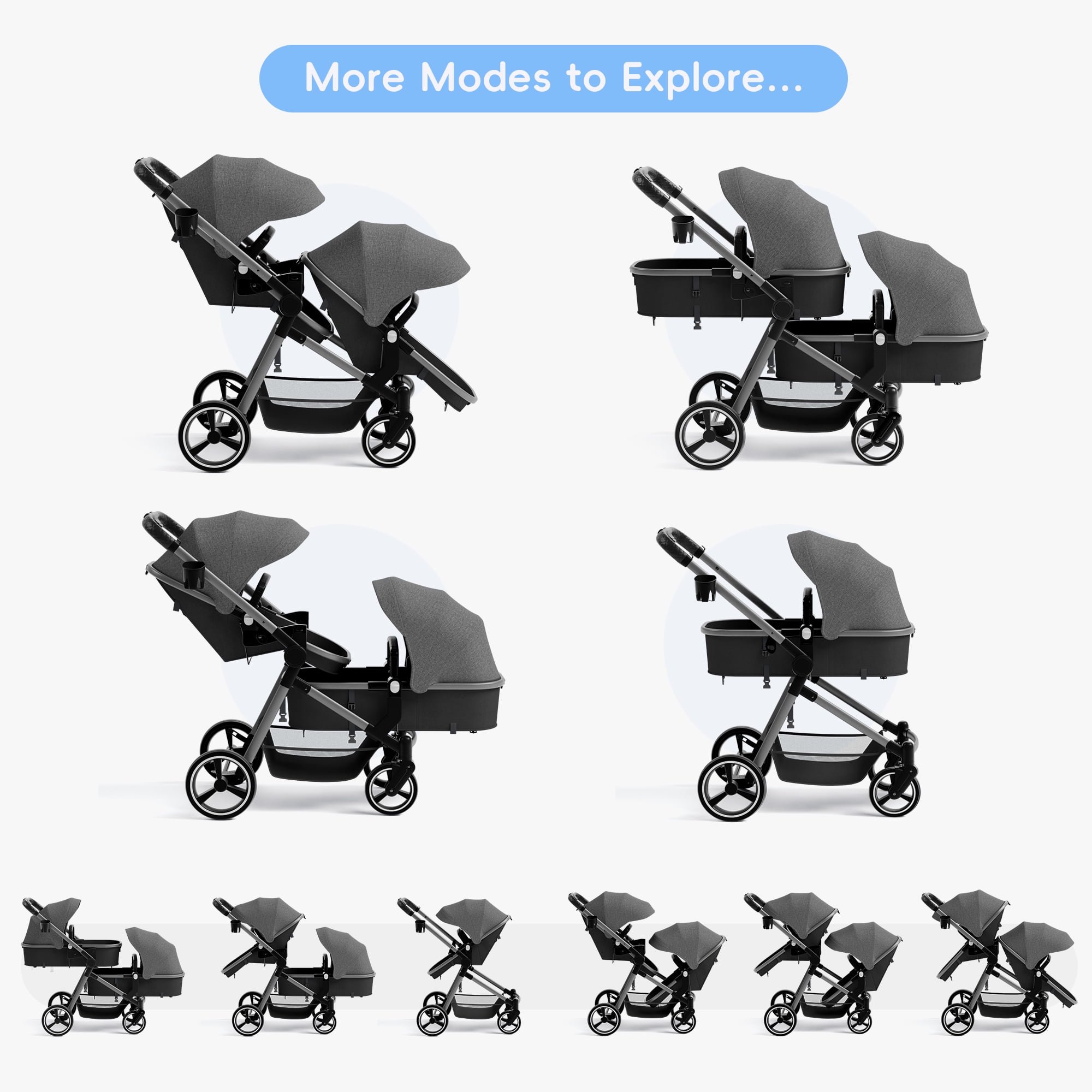 Guqiart Double Stroller, Convertible Twin Stroller, Double Infant Stroller for Newborn and Toddler