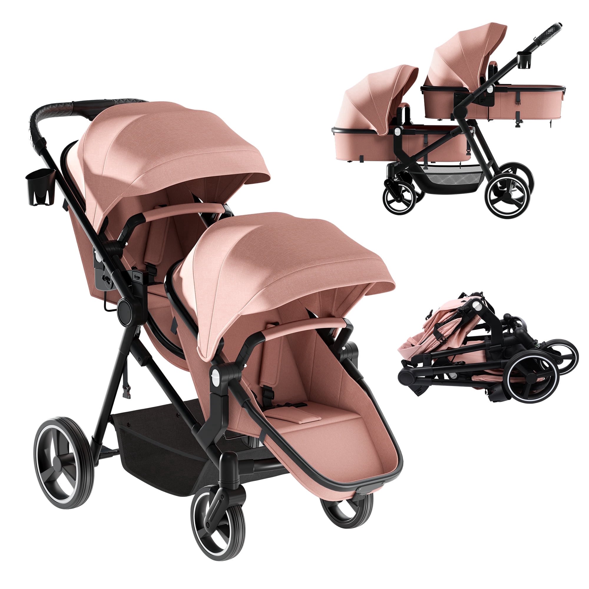 Guqiart Double Stroller, Convertible Twin Stroller, Double Infant Stroller for Newborn and Toddler