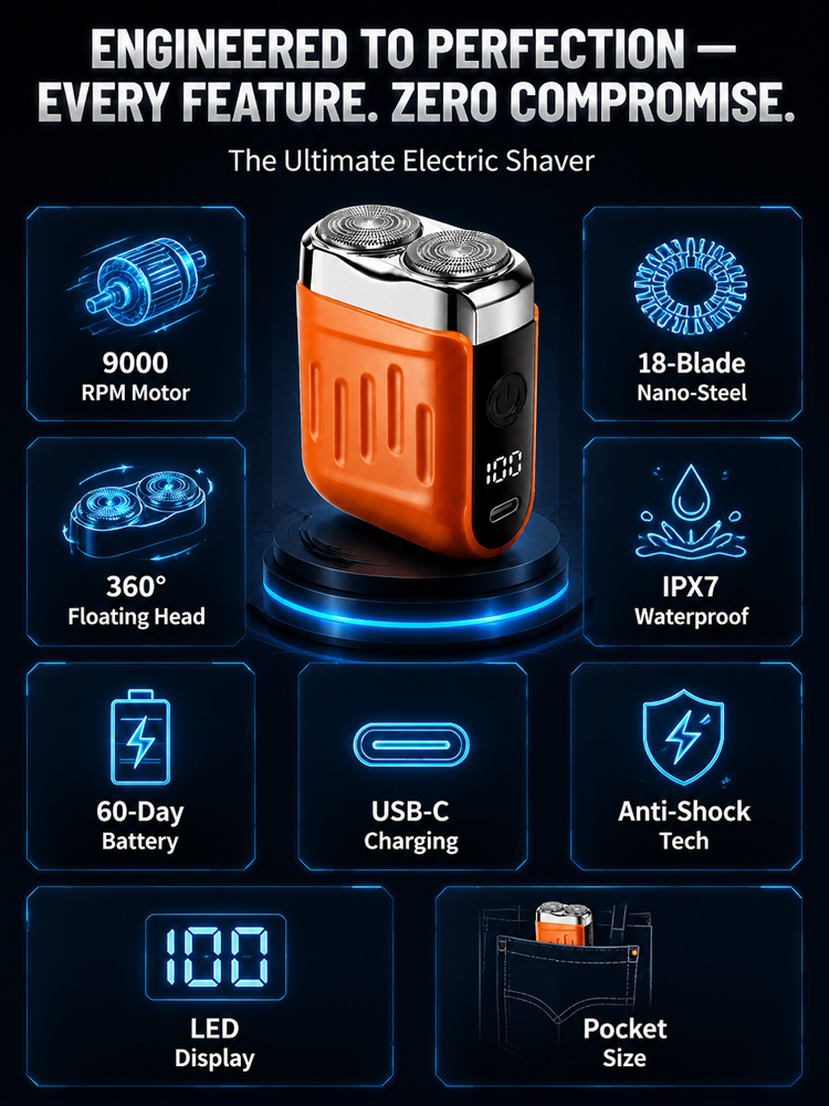 【This best-selling razor online is designed specifically for people in Europe and America!】The new generation dual-head pocket shaver，Instant shaving, haircutting, and hair removal in just 1 second! Suitable for the whole family!