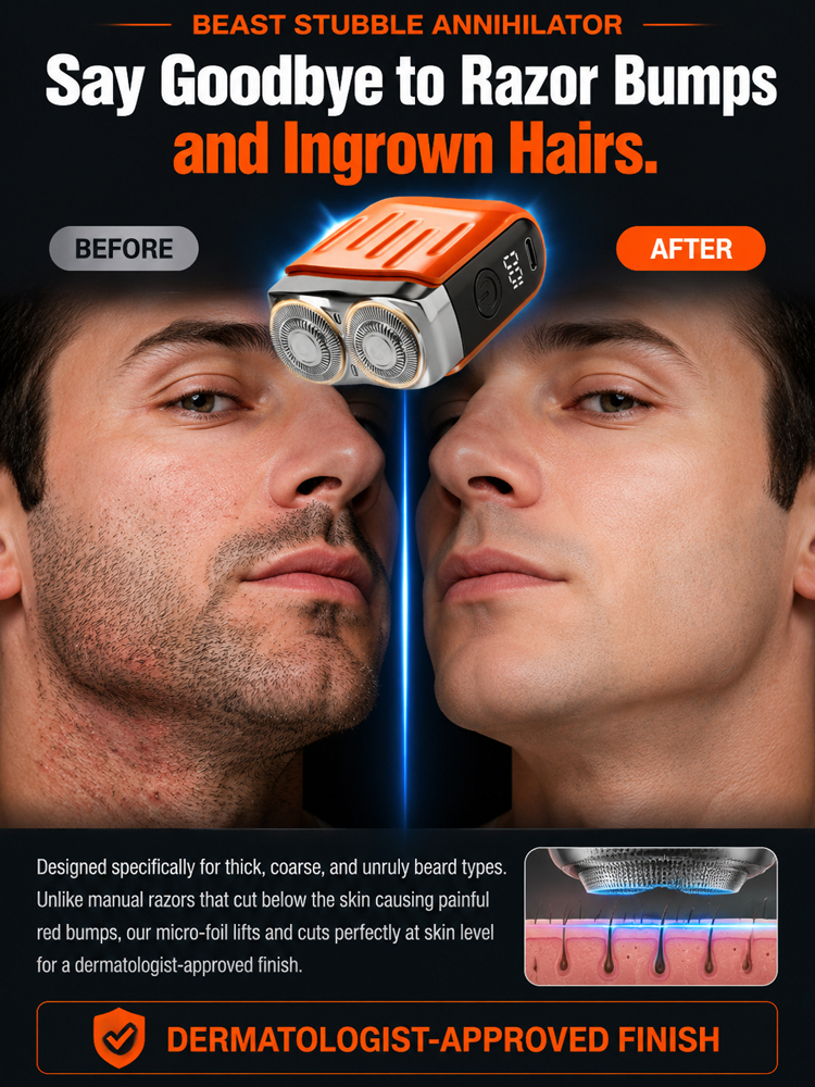 【This best-selling razor online is designed specifically for people in Europe and America!】The new generation dual-head pocket shaver，Instant shaving, haircutting, and hair removal in just 1 second! Suitable for the whole family!