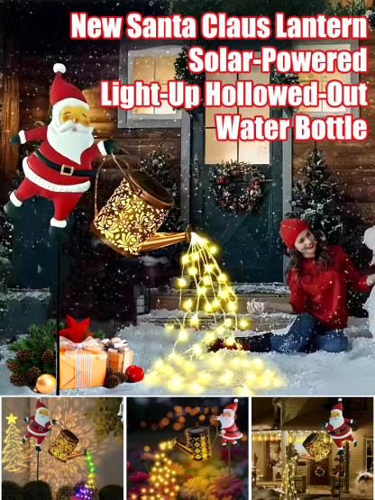 New Santa Claus Lantern Solar-Powered Light-Up Hollowed-Out Water Bottle【There are 86 left！！！】
