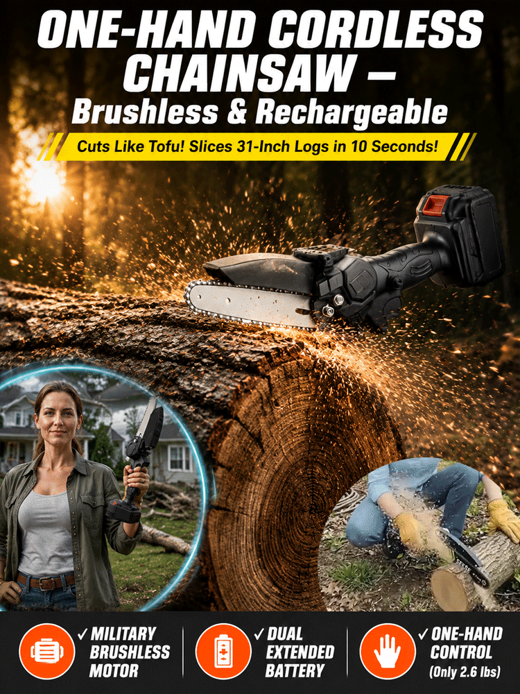 Bestselling European and American product: Wireless brushless handheld lithium-ion chainsaw【One person does the work of five, easily trimming hundreds of square meters of yard in just ten minutes!】