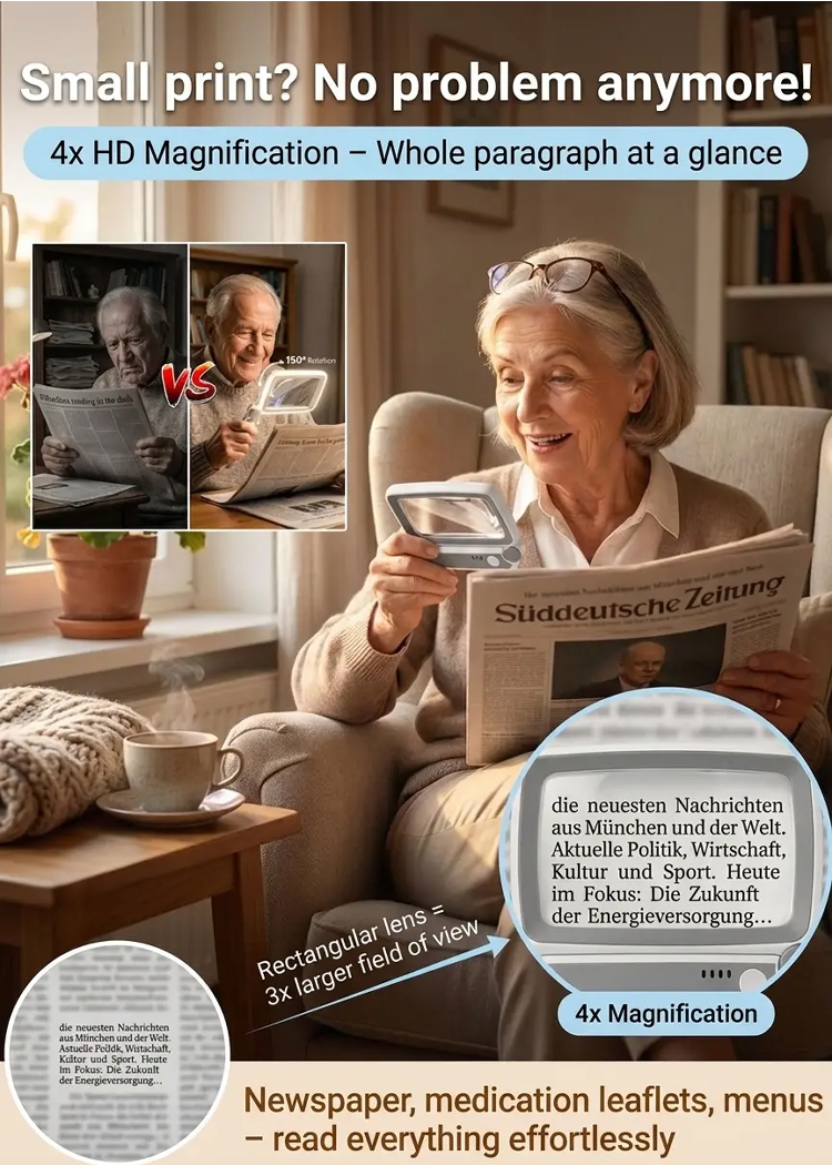 [See the world clearly anytime, anywhere] Handheld folding 4x high-definition LED magnifying glass
