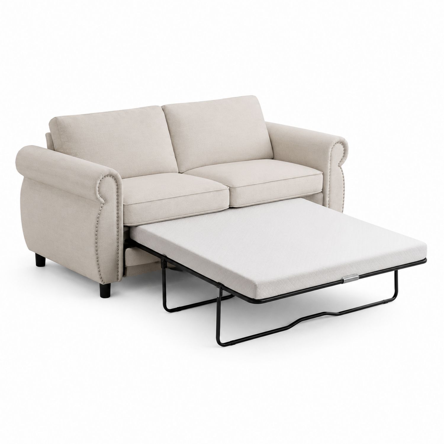 Kremowa Sofa Rozkładana z Materiąłami Poliester i Stal