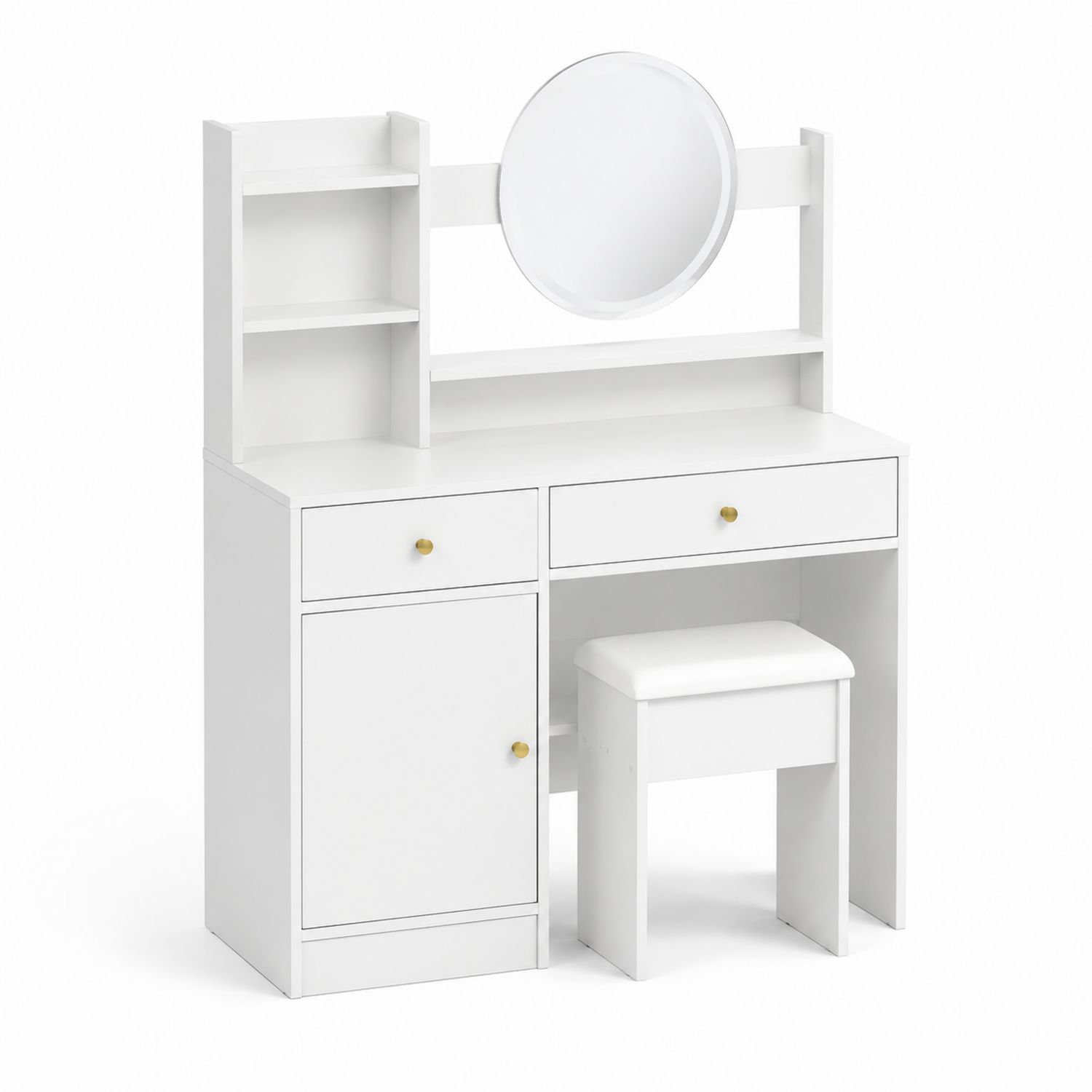 Toaletka z lustrem MDF i taboret biały