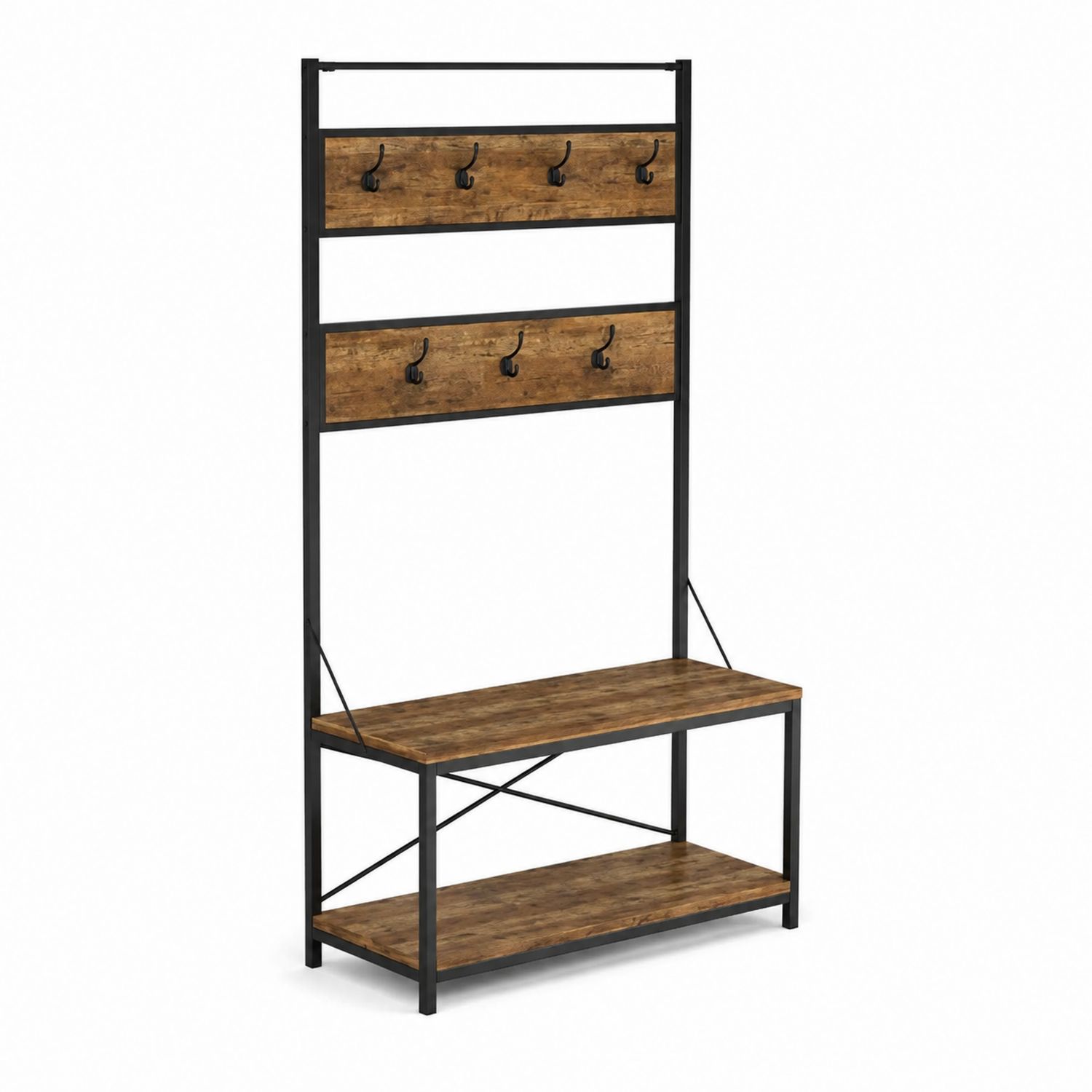 Wieszak na ubrania stalowy z półką MDF 180 cm Czarny/Brązowy