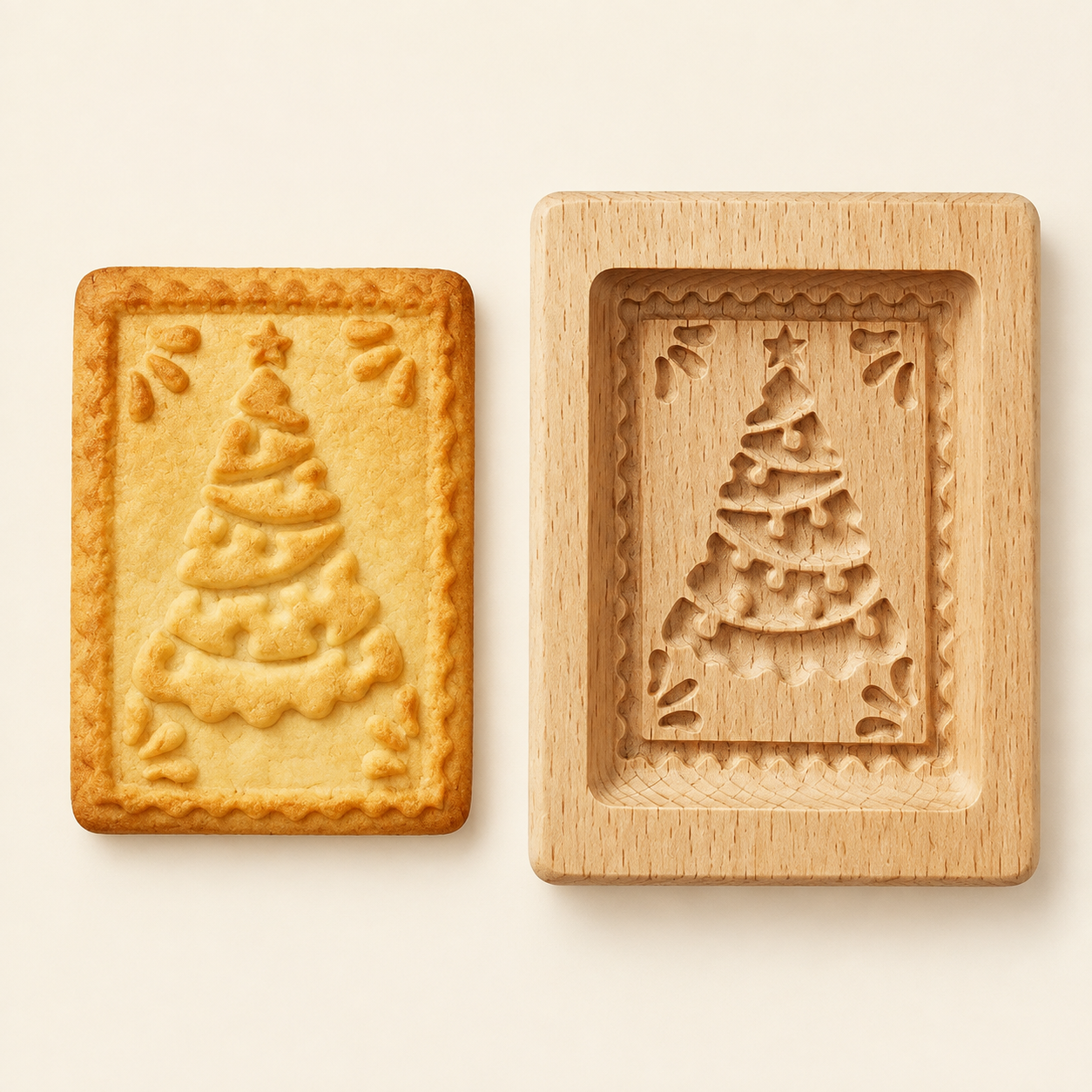 🎄Christmas Carved Beechwood Cookie Mold