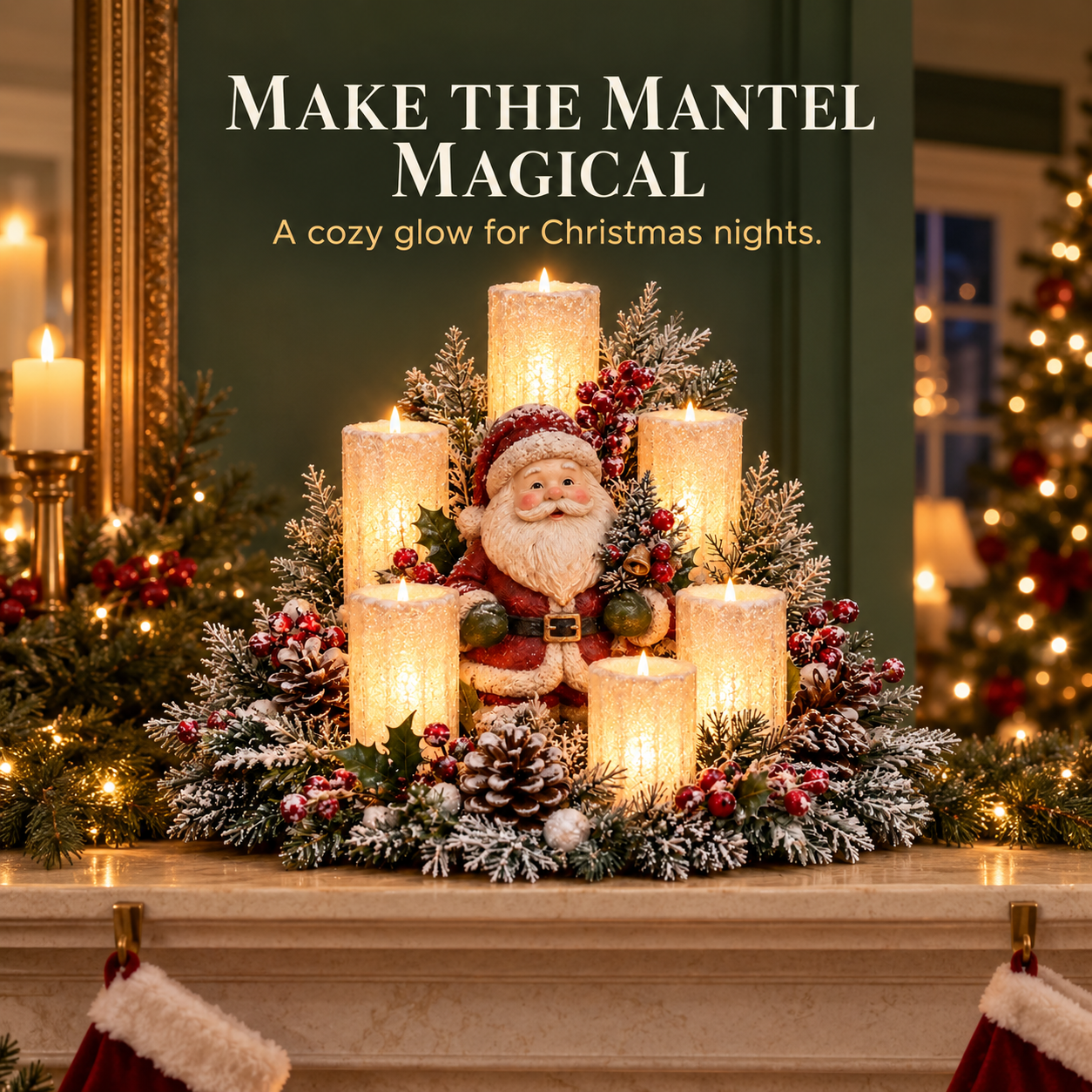 ✨🎁Christmas Lighted Centerpiece with Flameless Candle Glow