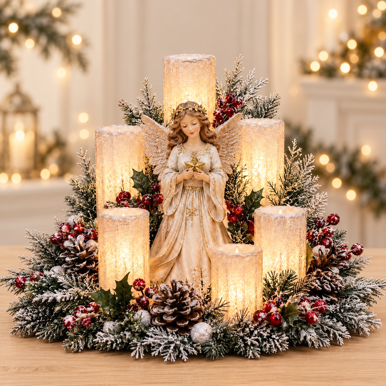 ✨🎁Christmas Lighted Centerpiece with Flameless Candle Glow