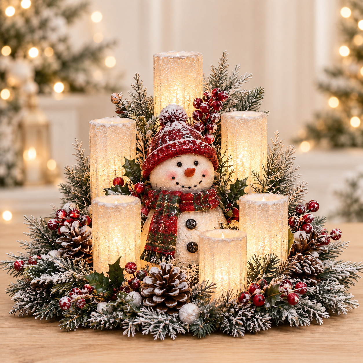 ✨🎁Christmas Lighted Centerpiece with Flameless Candle Glow