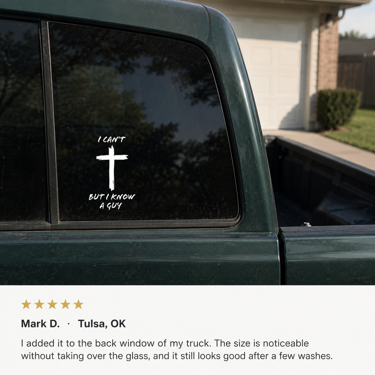 Customer review showing the Christian decal