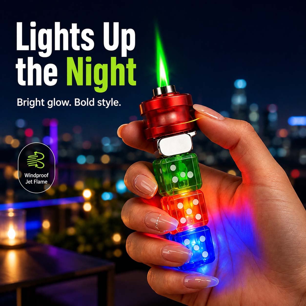 🎲 【360° Spinning Dice Lighter 】🔥 Windproof Jet Blue Flame, LED(Free of butane gas)