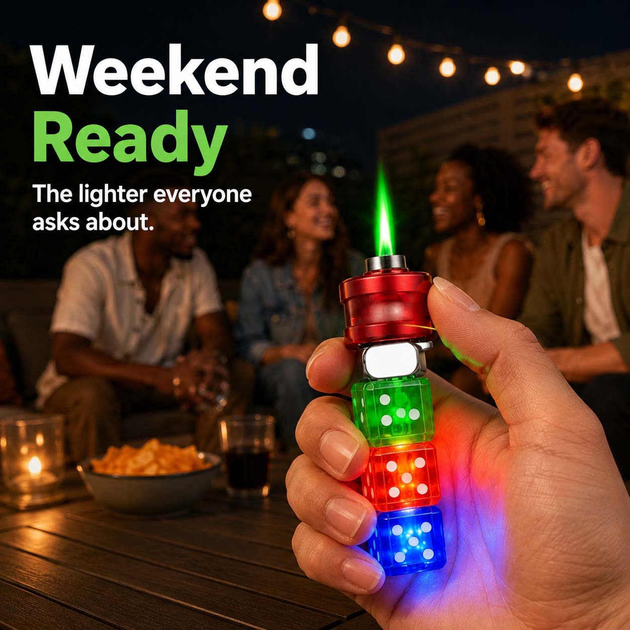 🎲 【360° Spinning Dice Lighter 】🔥 Windproof Jet Blue Flame, LED(Free of butane gas)