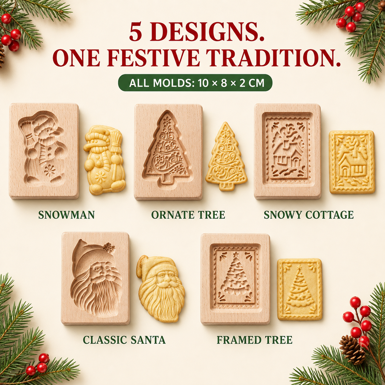 🎄Christmas Carved Beechwood Cookie Mold