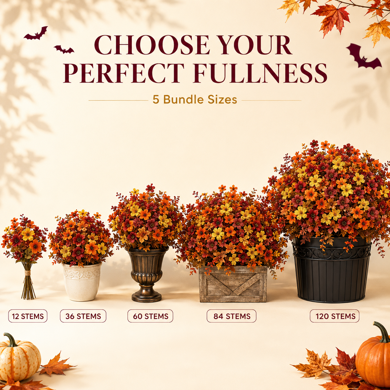 🏵️12pcs Fall Artificial FlowerHalloween UV ResistantColorful Fake Flower💕