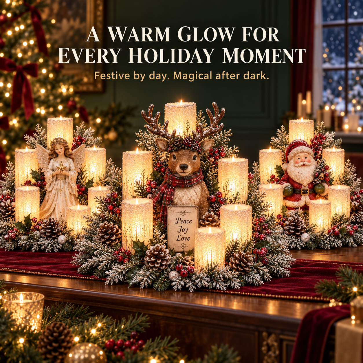 ✨🎁Christmas Lighted Centerpiece with Flameless Candle Glow