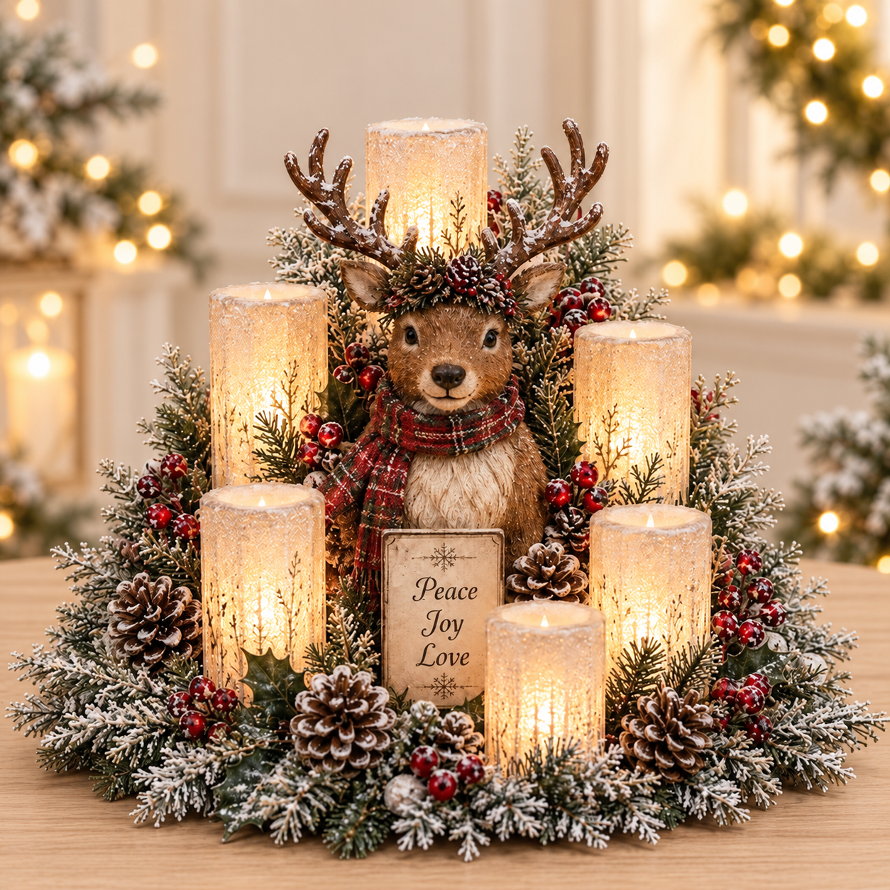 ✨🎁Christmas Lighted Centerpiece with Flameless Candle Glow