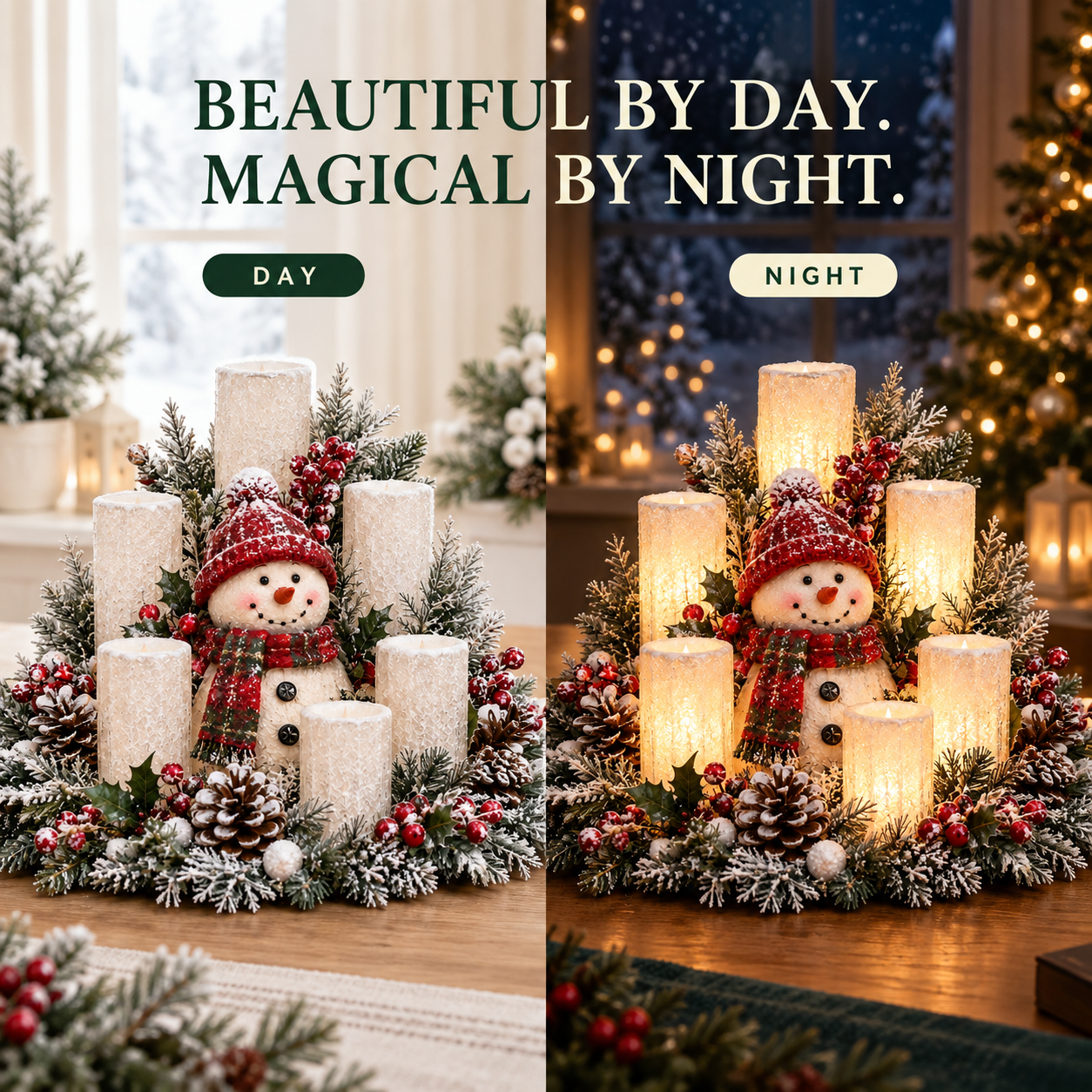 ✨🎁Christmas Lighted Centerpiece with Flameless Candle Glow