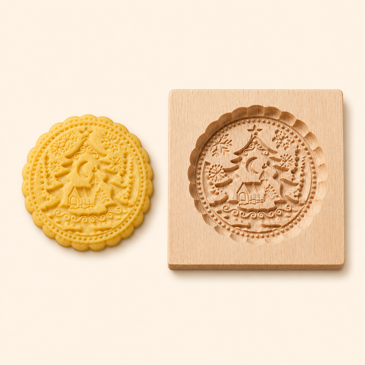 🎄Christmas Carved Beechwood Cookie Mold