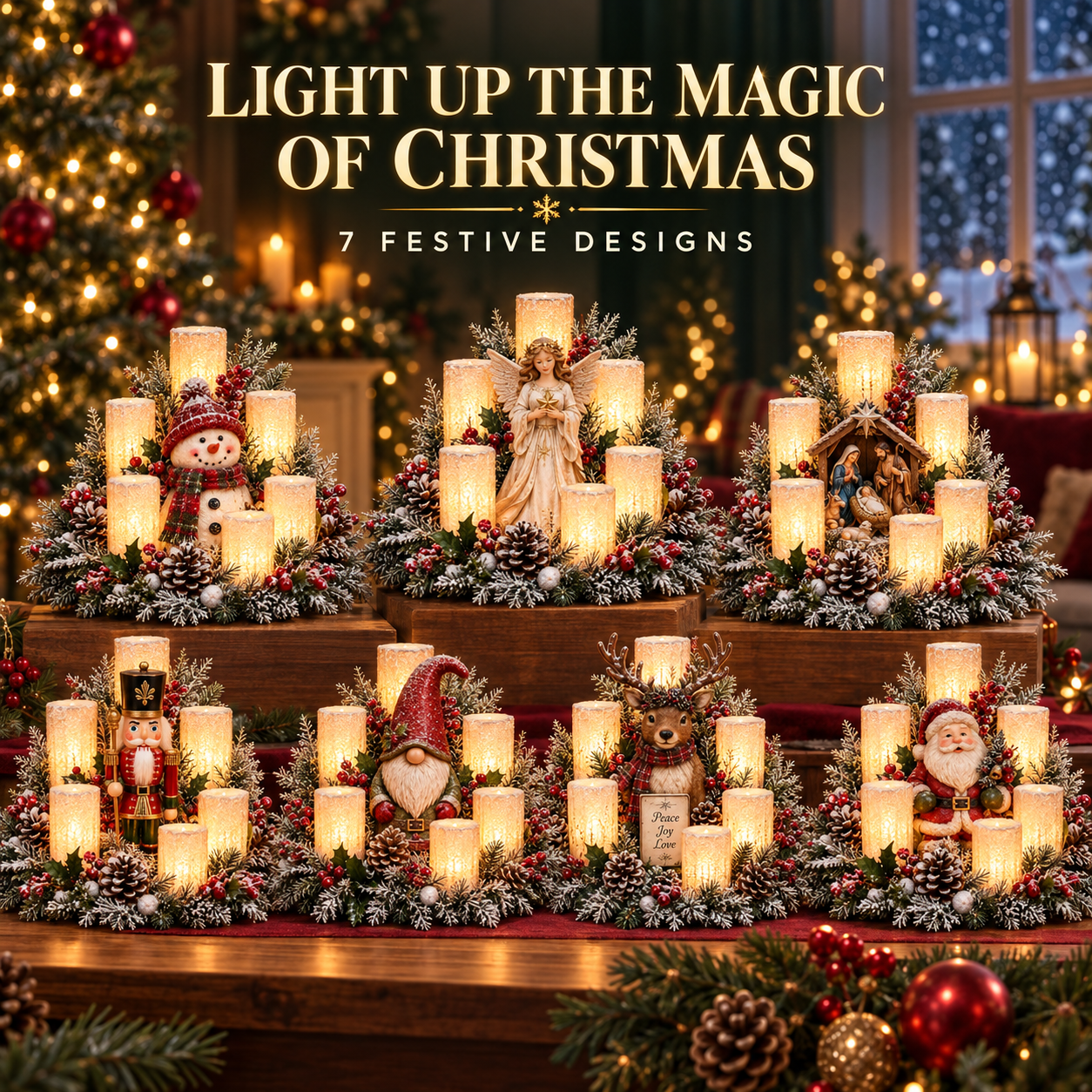 ✨🎁Christmas Lighted Centerpiece with Flameless Candle Glow