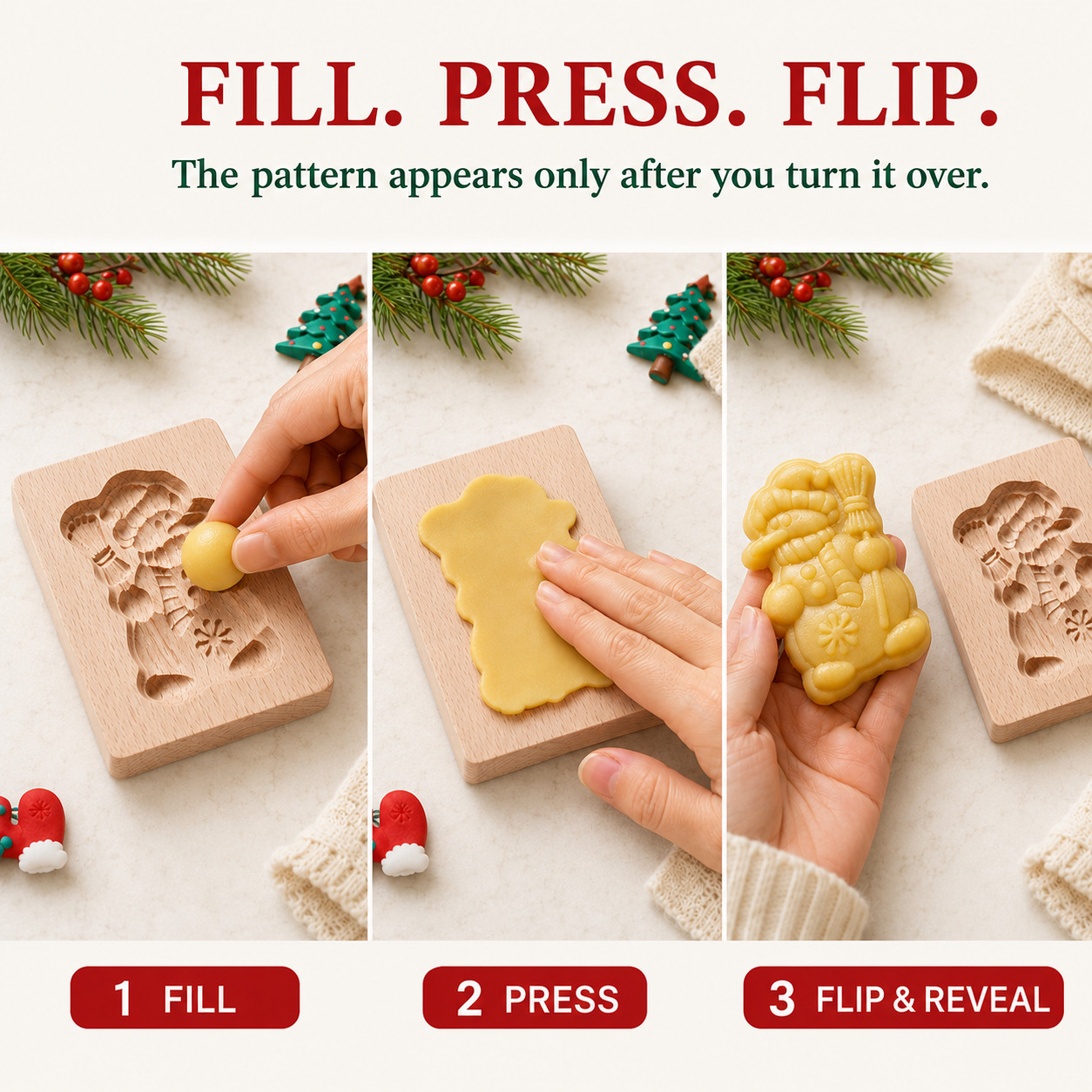 🎄Christmas Carved Beechwood Cookie Mold