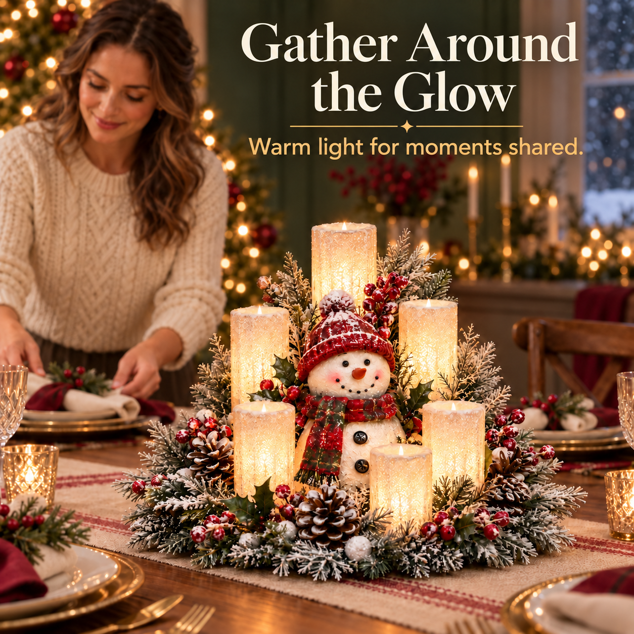 ✨🎁Christmas Lighted Centerpiece with Flameless Candle Glow