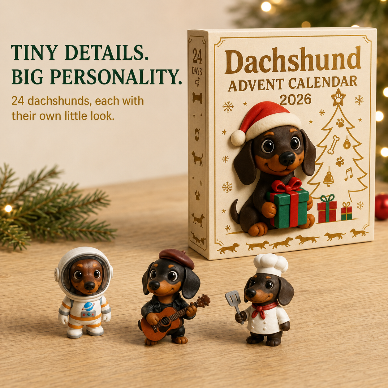 Detailed dachshund characters including an astronaut musician and chef