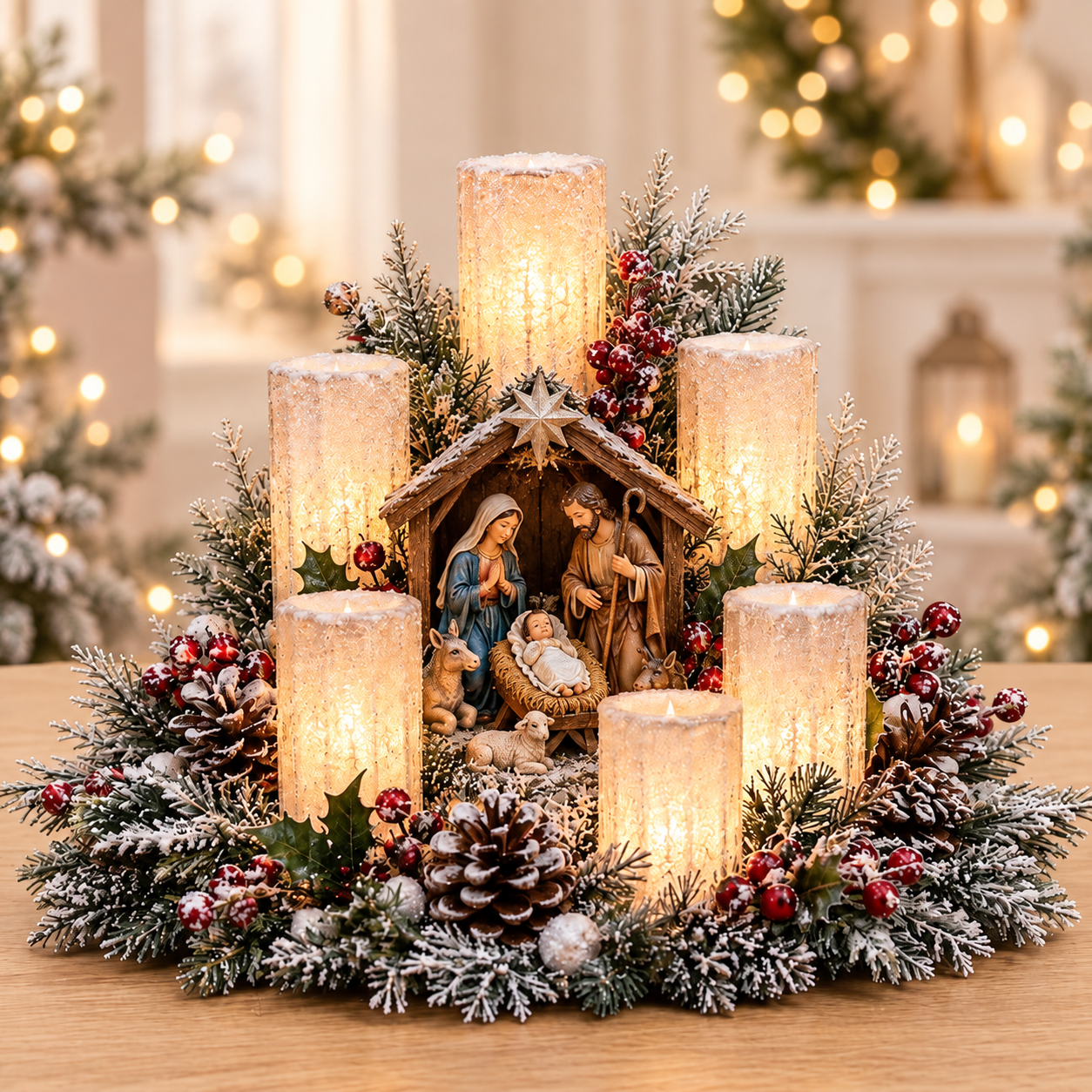 ✨🎁Christmas Lighted Centerpiece with Flameless Candle Glow