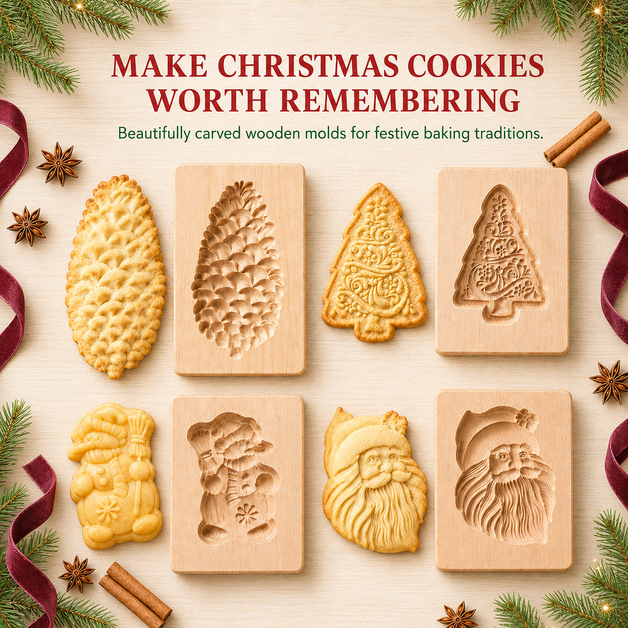🎄Christmas Carved Beechwood Cookie Mold