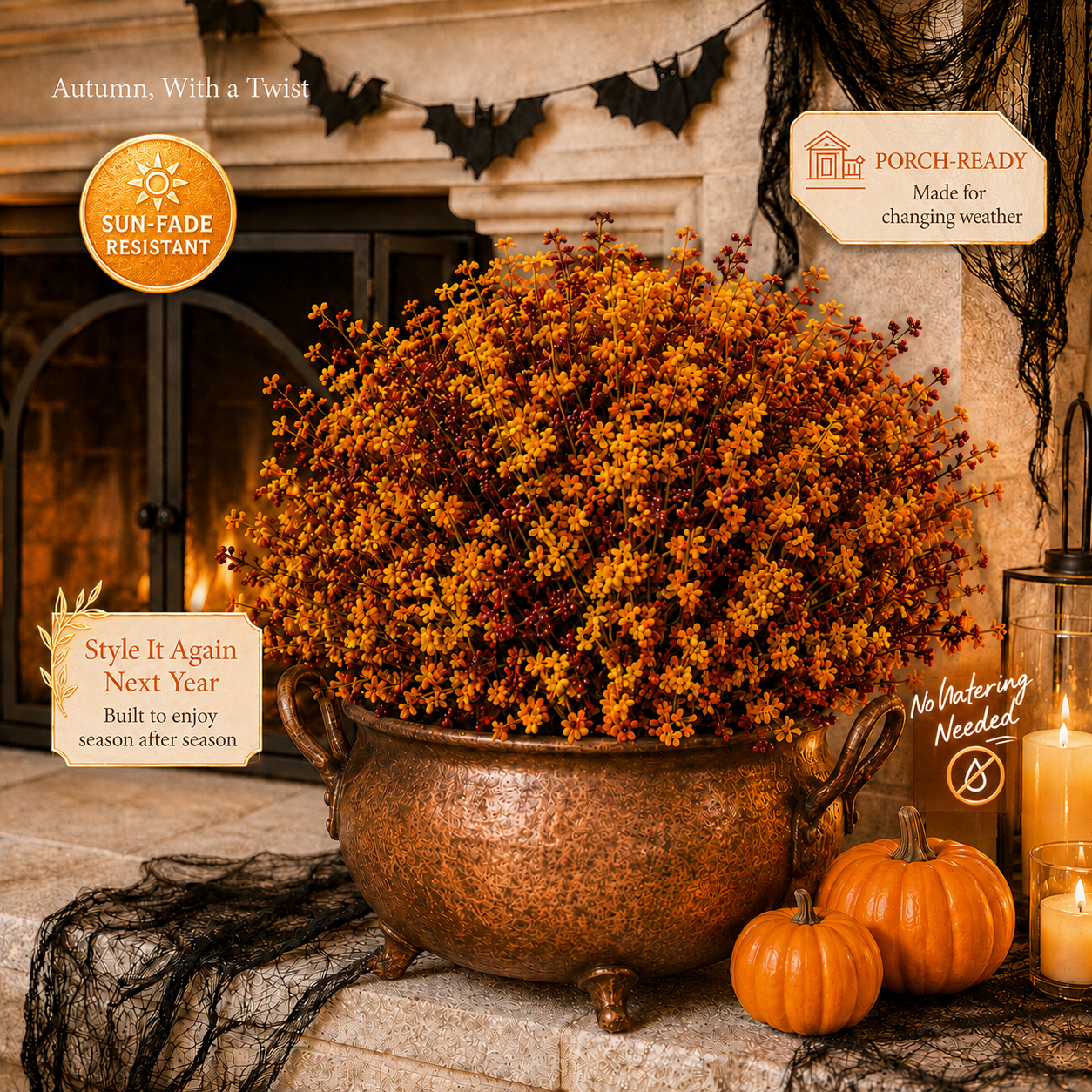 🏵️12pcs Fall Artificial FlowerHalloween UV ResistantColorful Fake Flower💕