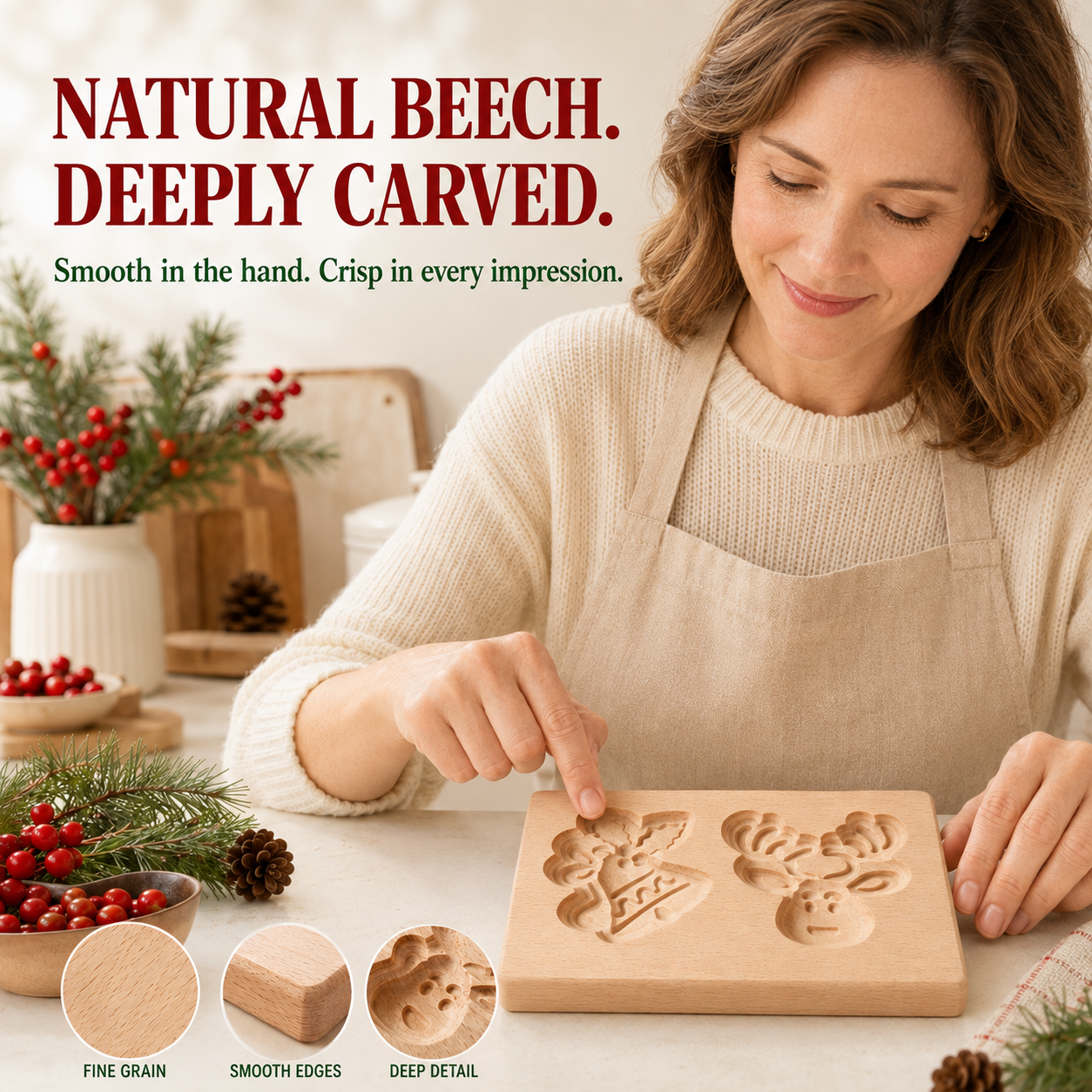 🎄Christmas Carved Beechwood Cookie Mold